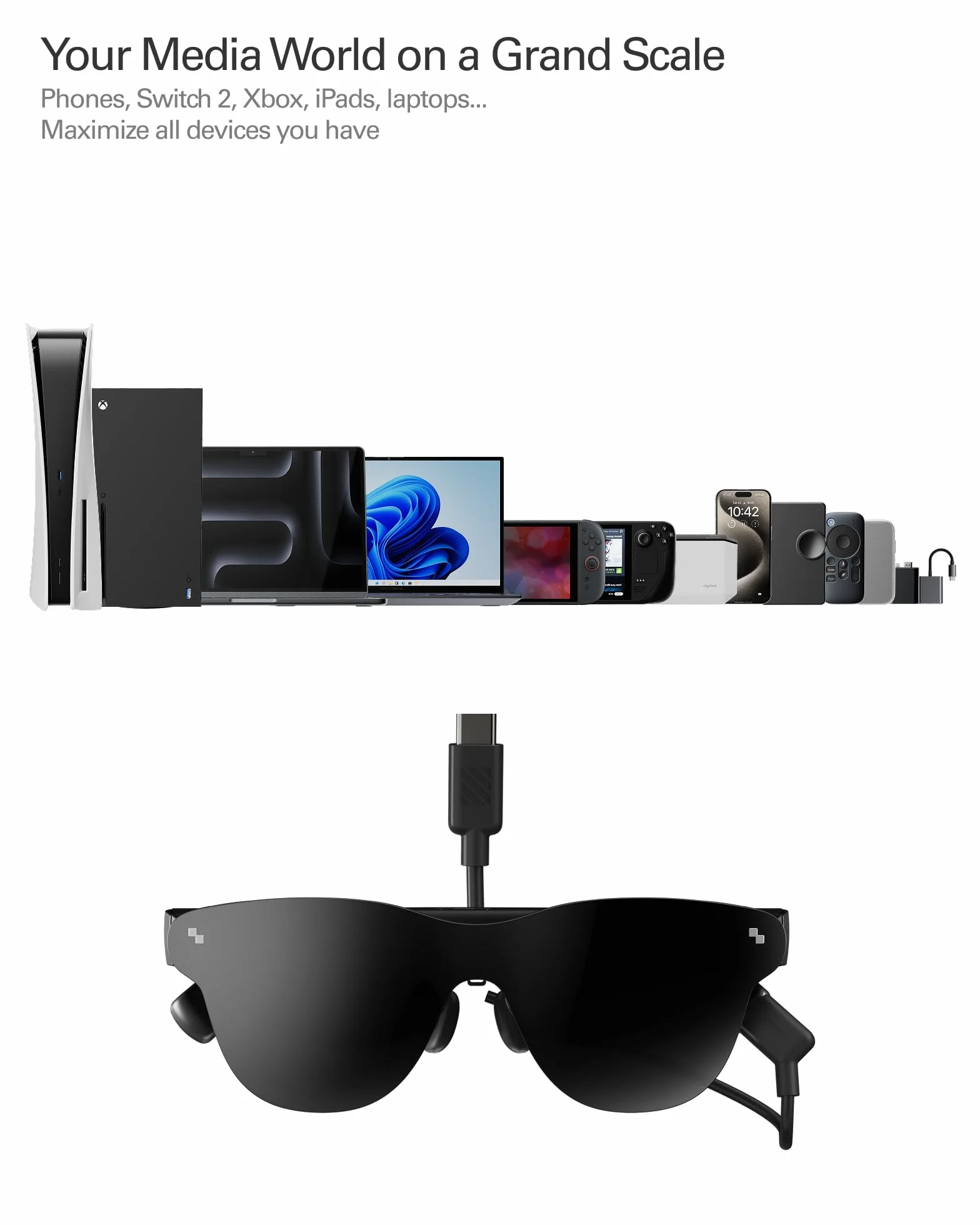 RayNeo Air 4 Pro Okulary AR/XR, Wyświetlacz HDR10, Chip Vision 4000, Wirtualne Kino 201 cali, Dźwięk przez Bang & Olufsen, Okulary 3D do Filmów i Gier dla iPhone 17,16,15/Android/Mac/Steam Deck/PS4/5