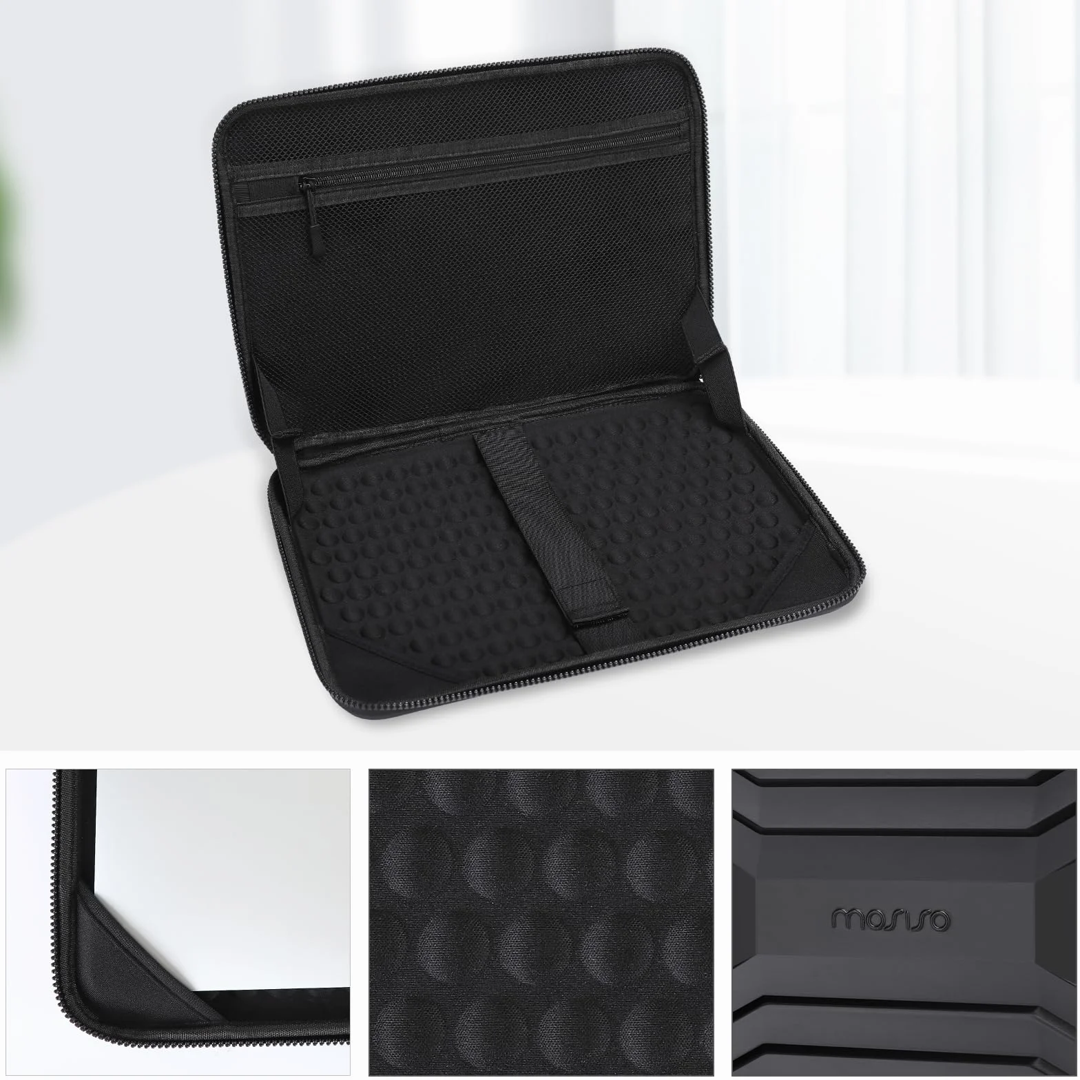 MOSISO Twarda obudowa na laptopa 33-35.6 cm, wodoodporna, odporna na wstrząsy torba, czarna | Pokrowiec na laptopa 33.8 cm, kompatybilny z MacBook HP Dell, symetryczny trapezowy komputer EVA, twarda obudowa z uchwytem
