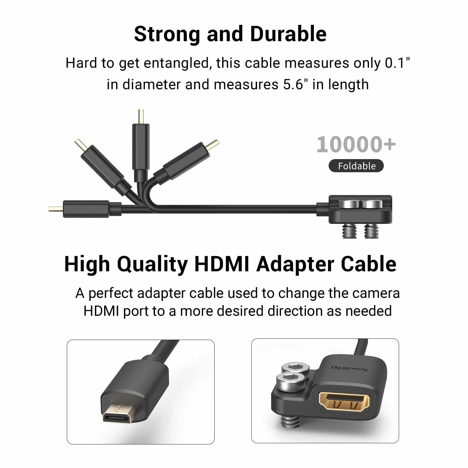 SMALLRIG Adapter kablowy 4K 4K@60Hz, męski konwerter mikro typu D na żeński typu A, dla Sony A7R IV / A7RIII/ A7III/ A7II/ A7RII, dla Fujifilm X-T2/ X-T3, długość kabla 8 cm/3 cale - 3021