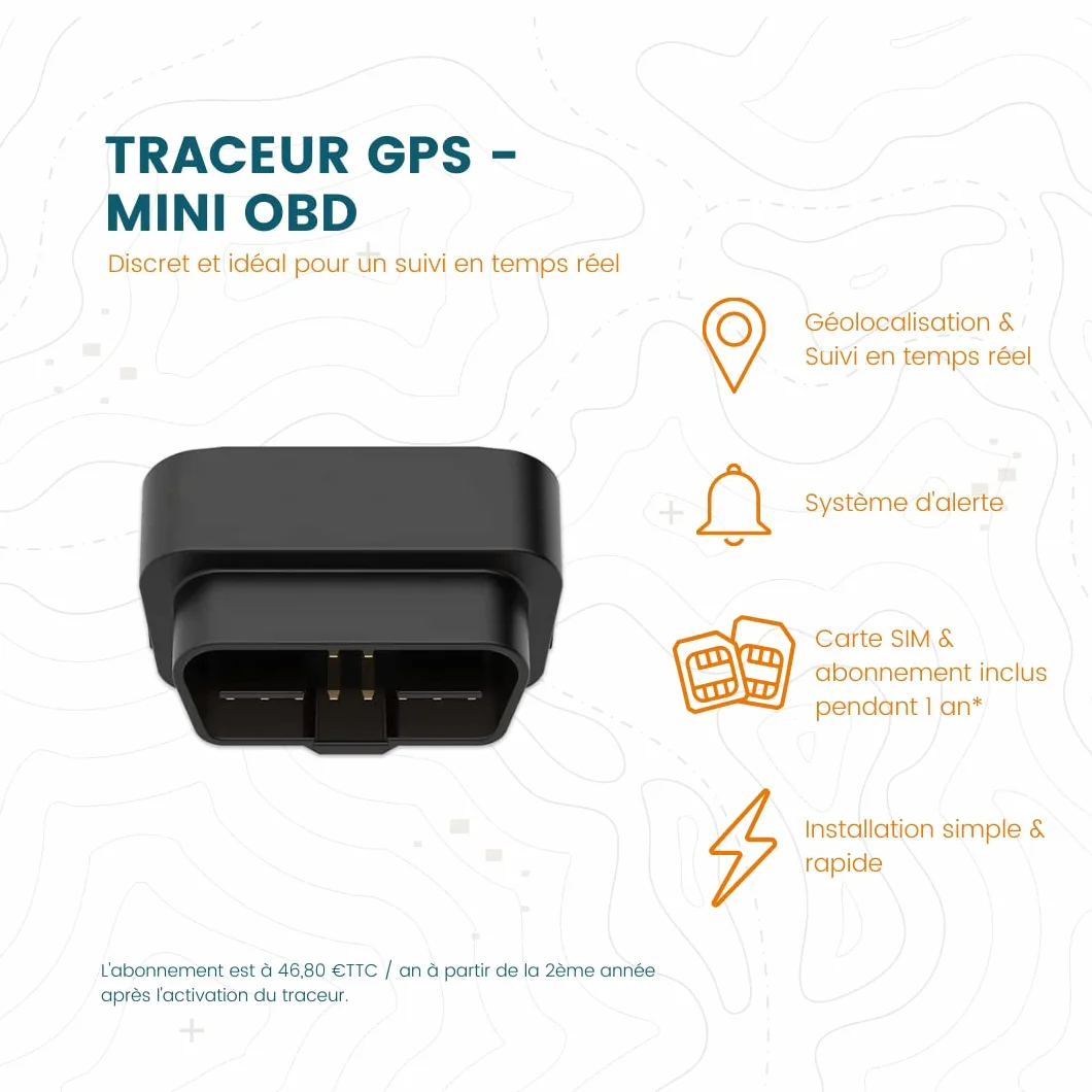 Samochodowy tracker GPS, ciężarówka w czasie rzeczywistym - MiniOBD: 1 rok subskrypcji w zestawie - Alert antykradzieżowy - Geolokalizacja w czasie rzeczywistym - Dokładne pozycjonowanie