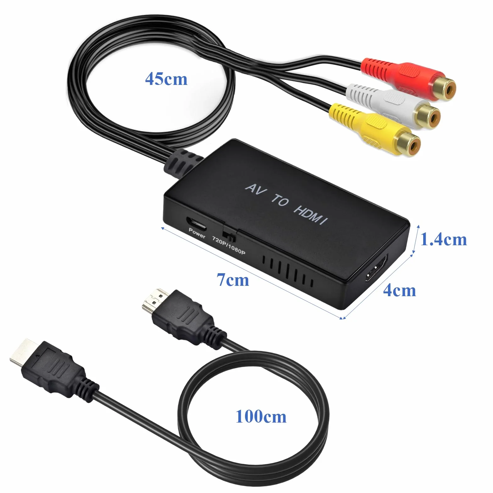 Adapter RCA na HDMI 1080P, Cinch z Kablem do PS2/PS3/Xbox/SNES/N64/STB/VHS/VCR, Nagrywarka Wideo DVD, Obsługuje PAL/NTSC