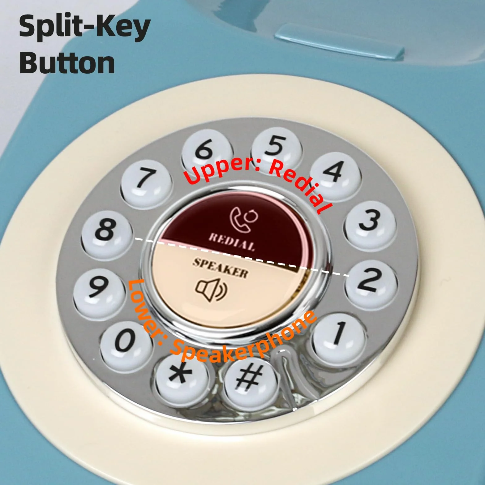 Telefon stacjonarny Bluetooth w stylu retro, niebieski z połowy wieku, z klasyczną słuchawką, głośne dzwonki vintage, Bluetooth łączy się ze smartfonem, uroczy telefon w stylu retro do sypialni, domu
