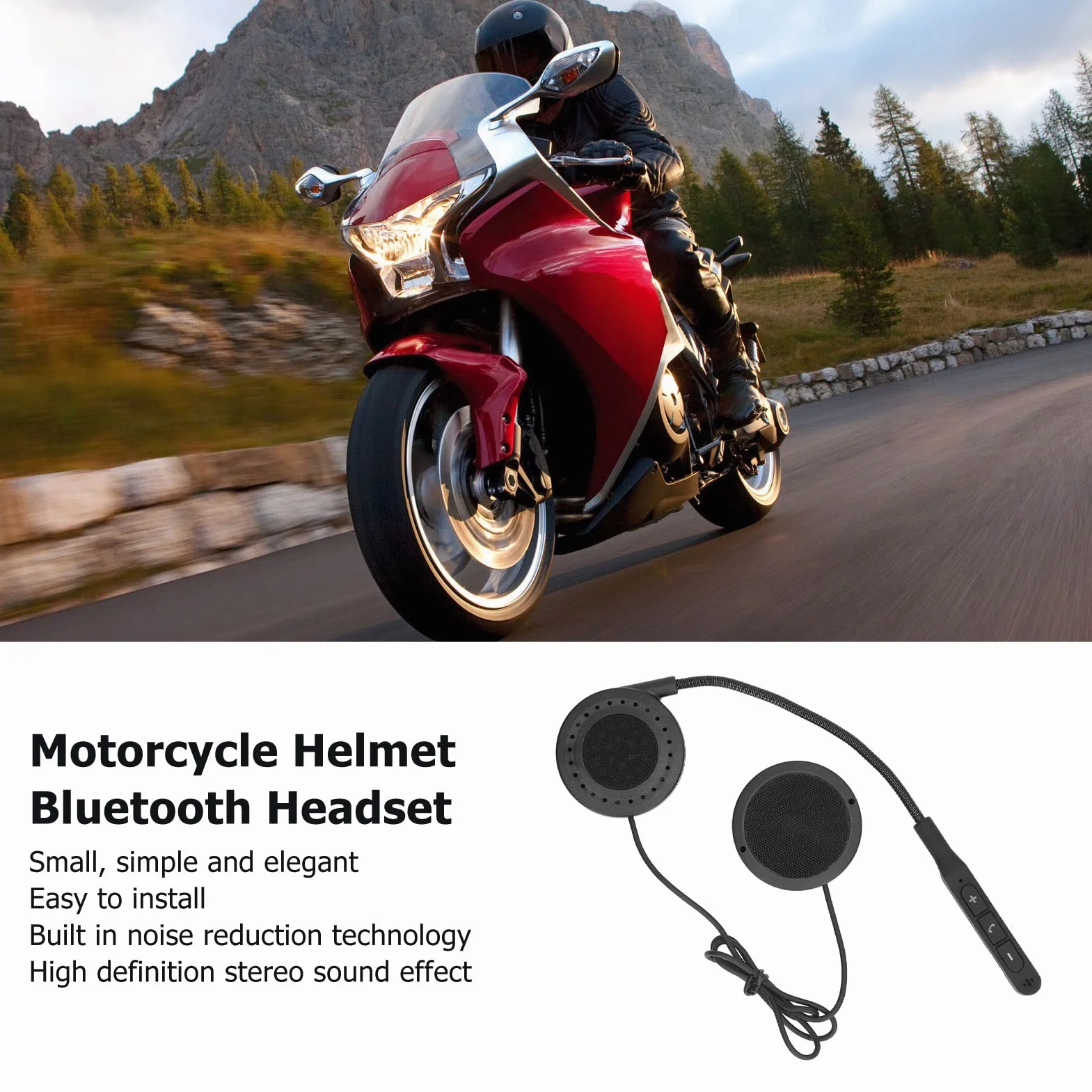 Zestaw Słuchawkowy Bluetooth do Kasku Motocyklowego, Wodoodporny Zestaw Głośnomówiący Muzyka Sterowanie Połączeniami Bluetooth 5.0