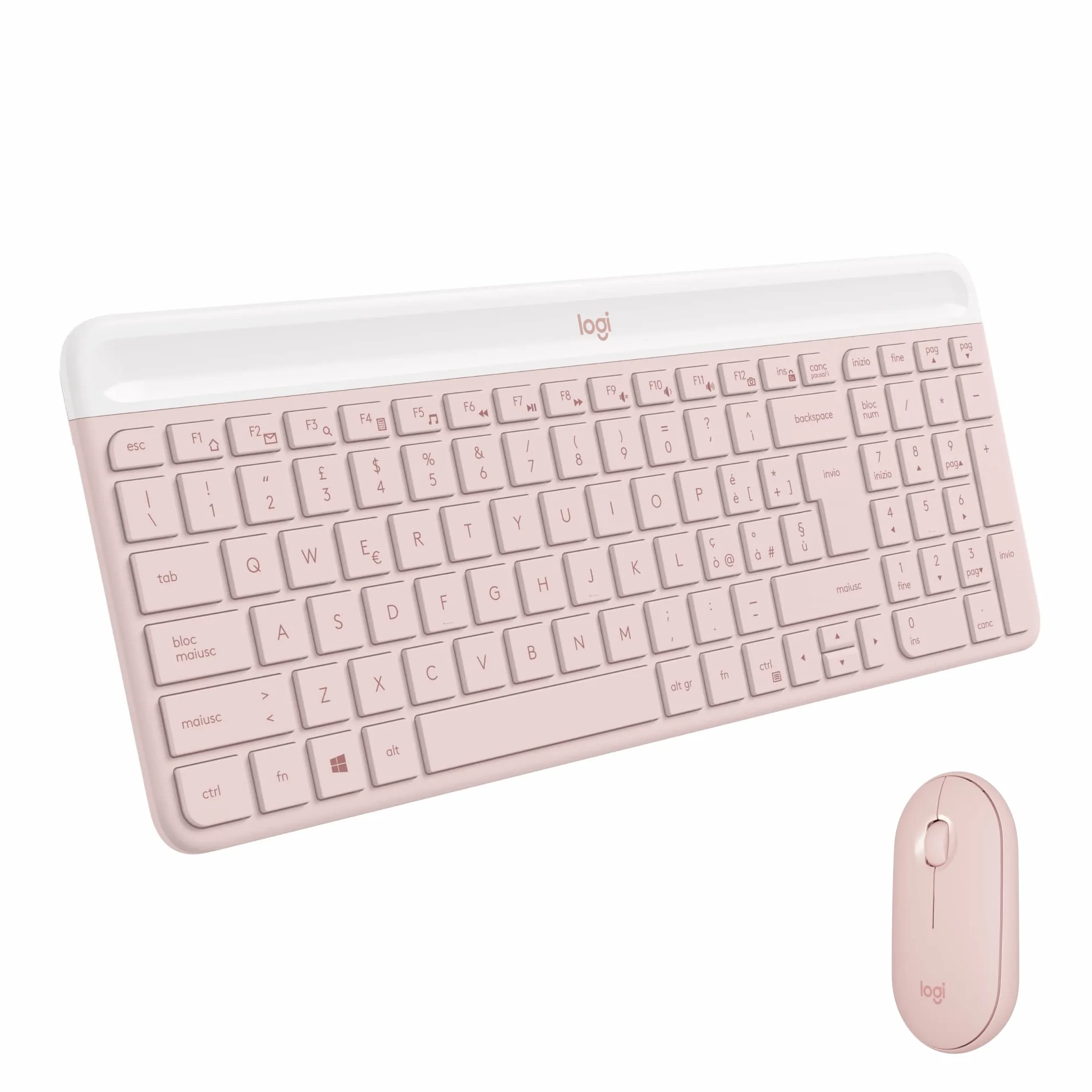 Logitech Klawiatura i Mysz Bezprzewodowa, MK470, Kompaktowy Układ Klawiszy, Cicha, Odbiornik USB 2,4 GHz, Plug n' Play, QWERTY Układ Włoski, Różowy