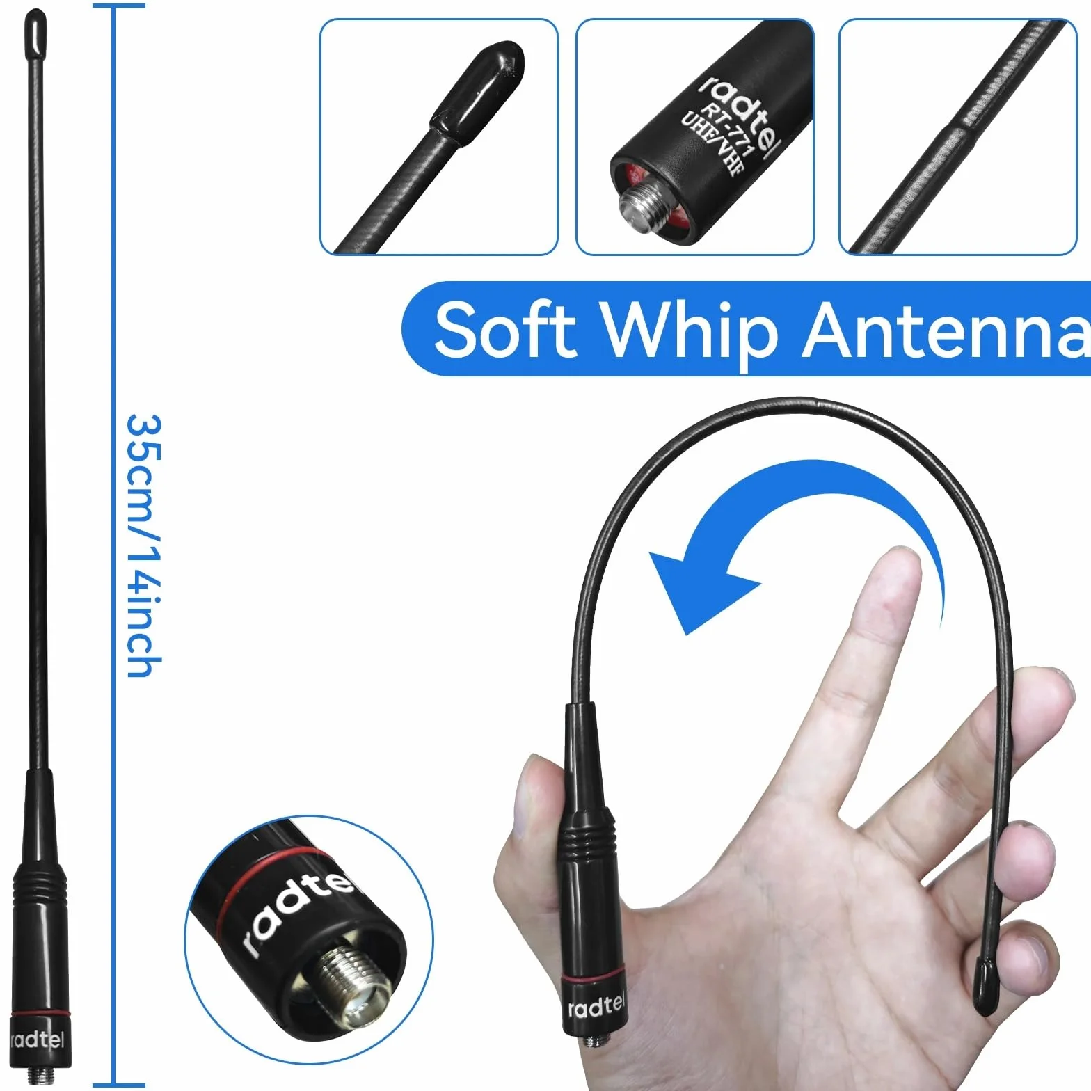 Radtel SMA - żeńska antena lotnicza/taktyczna/trójpasmowa kompatybilna z Baofeng Kenwood radtel RT-490 RT-890 RT-590 RT-470 RT-470X i innymi (trójpasmowa antena elastyczna