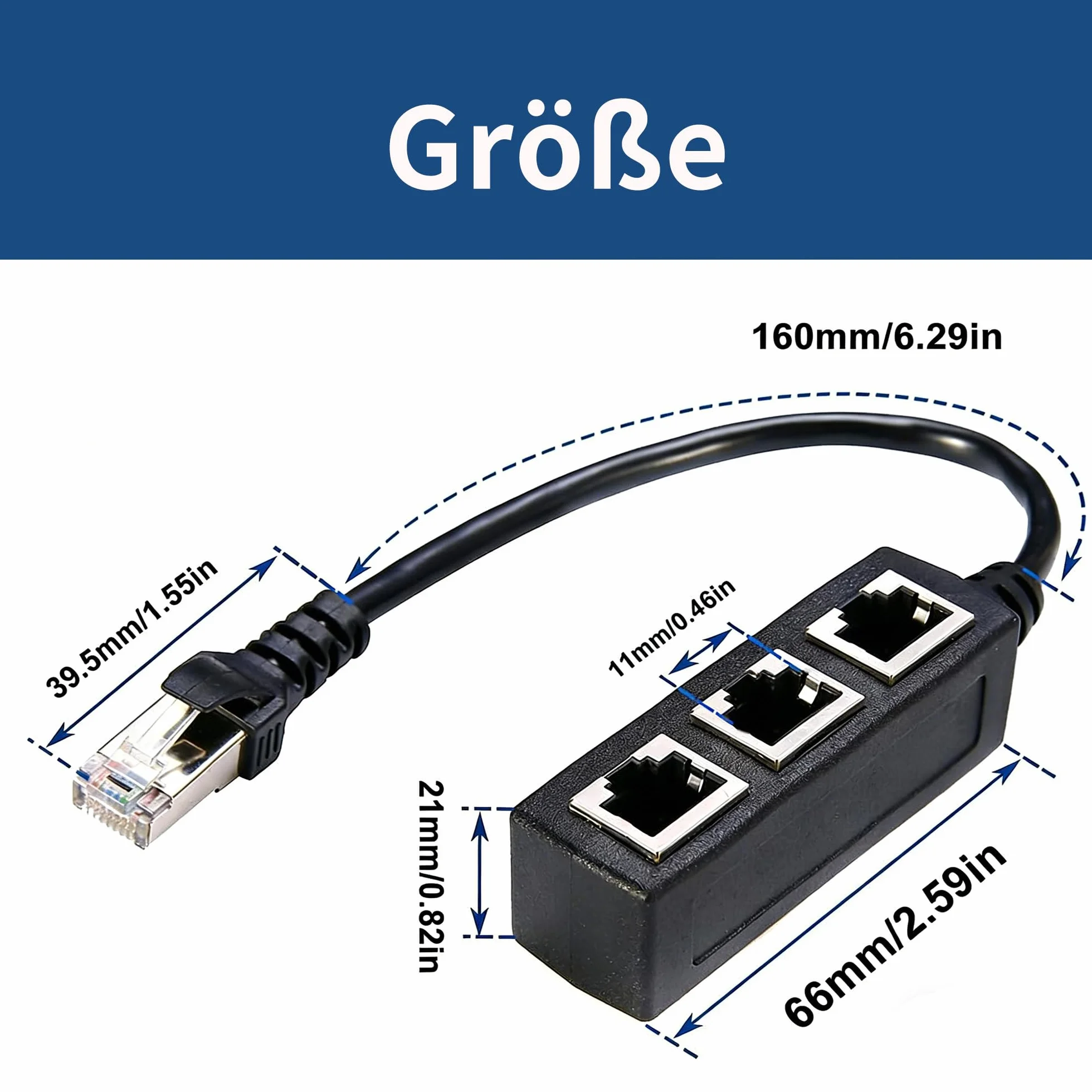 RJ45 Ethernet kabel rozdzielający, 1 wtyczka na 3 gniazda, rozdzielacz RJ45, 1 wtyczka na 3 gniazda, przedłużacz sieci, porty LAN, Ethernet, adapter do Cat5, Cat5e, Cat6, Cat7, 3-portowy przedłużacz