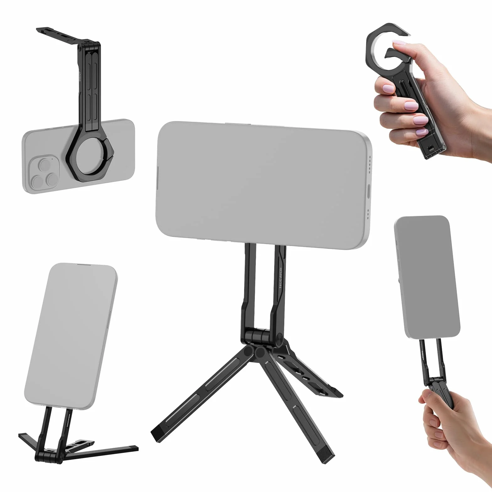 NEEWER Magnetyczny uchwyt na telefon komórkowy, lekki metal przenośny telefon komórkowy na biurko statyw do selfie uchwyt uchwyt na karabinek w stylu szybkiego uwalniania, kompatybilny z MagSafe