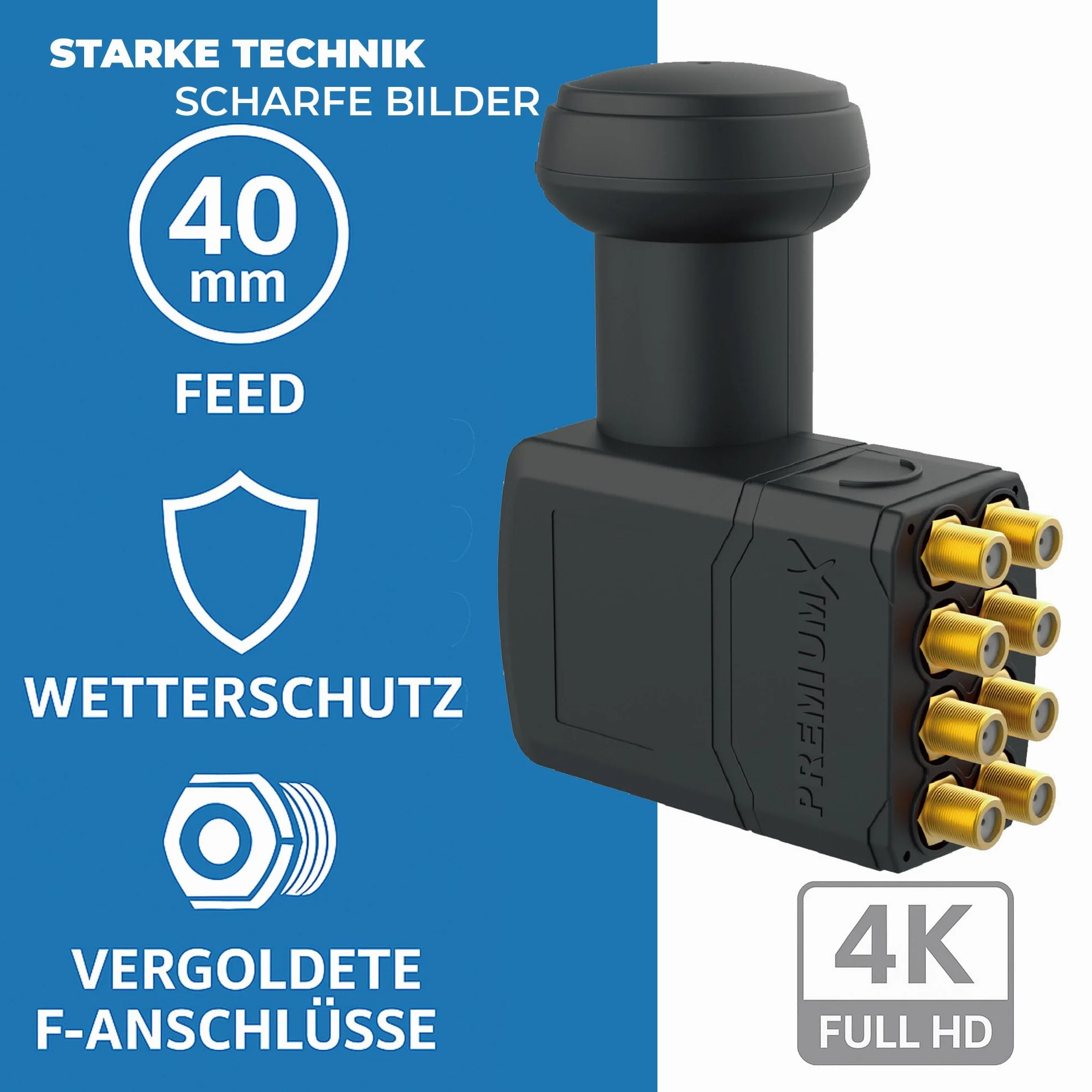 PremiumX Octo LNB 4K dla 8 uczestników Direct SAT 8-drożny LNC 0,1 dB Digital HDTV FullHD 3D UHD HD