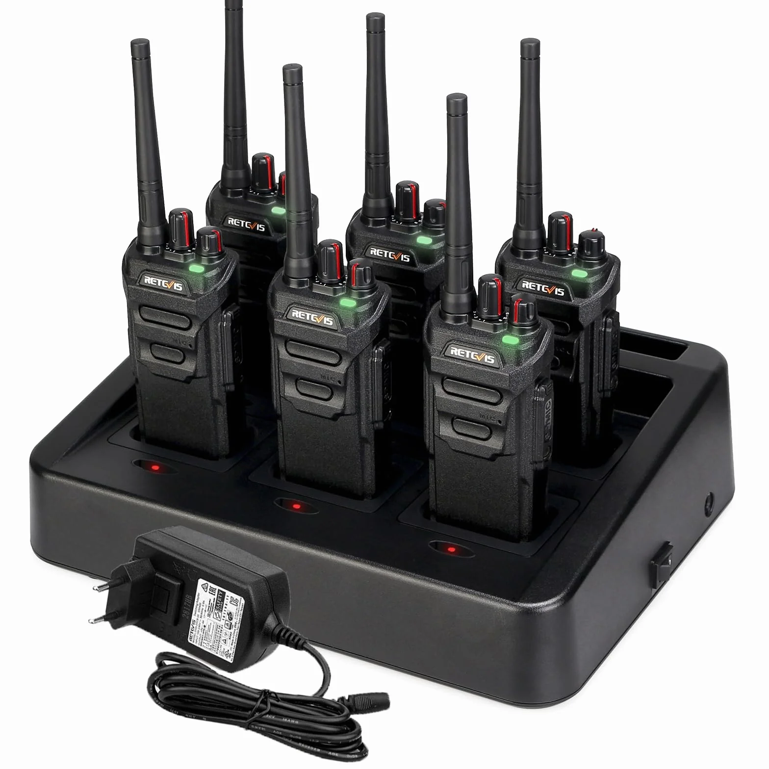 Retevis RT648 Walkie Talkie, Wodoodporność IP67, Bez Licencji PMR446, Walkie Talkie z Sześciokierunkową Ładowarką, Skanowanie VOX, Krótkofalówka Dalekiego Zasięgu (6 Szt, Czarna)