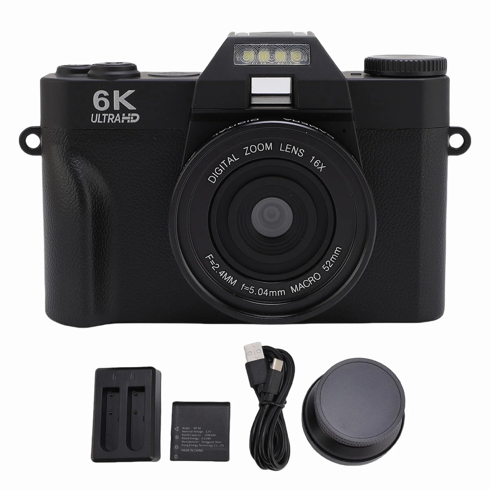 6K Aparat Cyfrowy do Fotografii, 64MP Wi -Fi Autofocus Video Camara z Ekranem Klapki 180 °, 16x Zoom, Kompaktowa Konstrukcja do Podróży, Karta Pamięci 32 GB