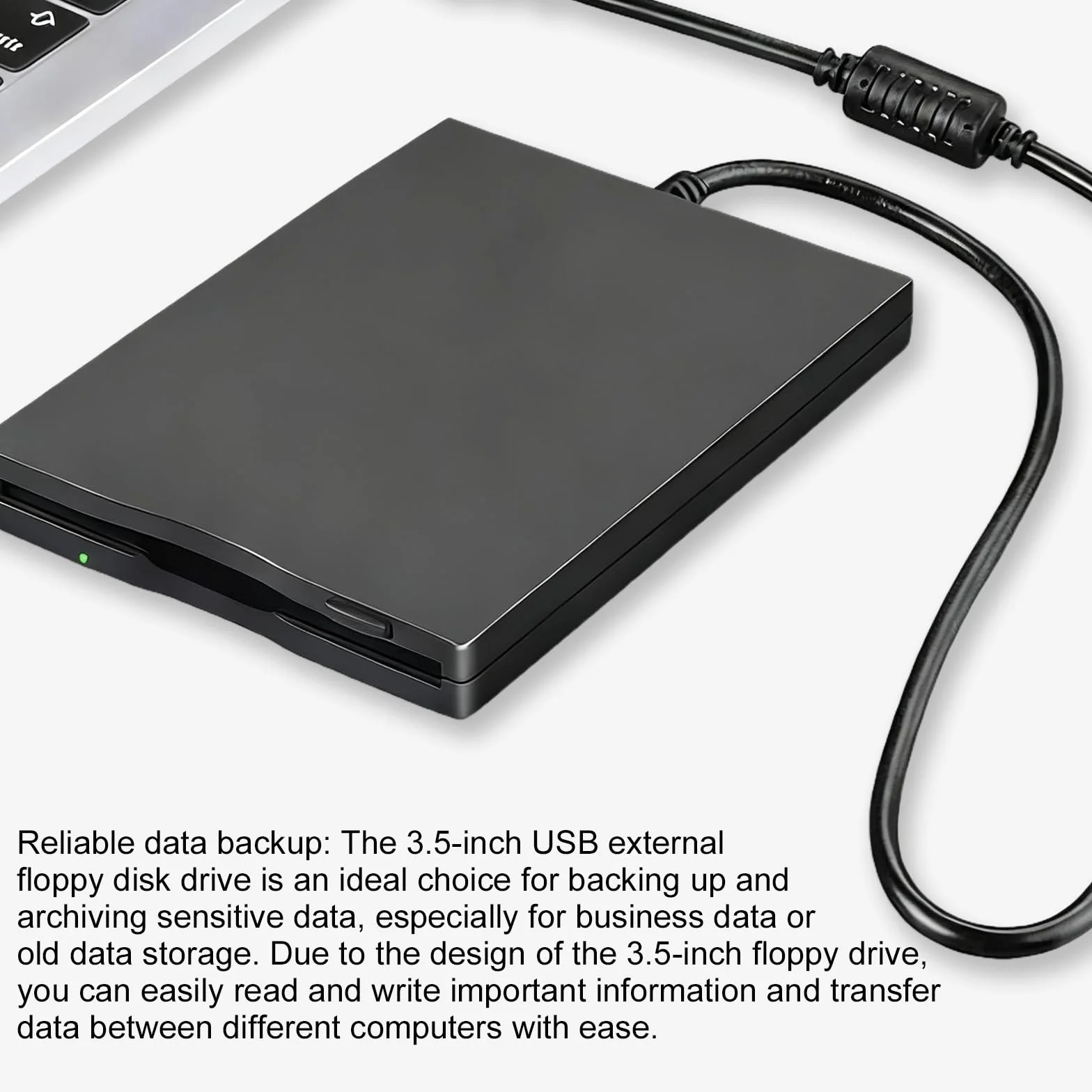 Leikurvo Zewnętrzna stacja dyskietek USB przenośna FDD 1,44 MB 3,5 cala, Slimline Floppy Disk Drive zewnętrzny czytnik kart, akcesoria komputerowe, wyjmowane, kompatybilne z PC i Mac, Plug and Play