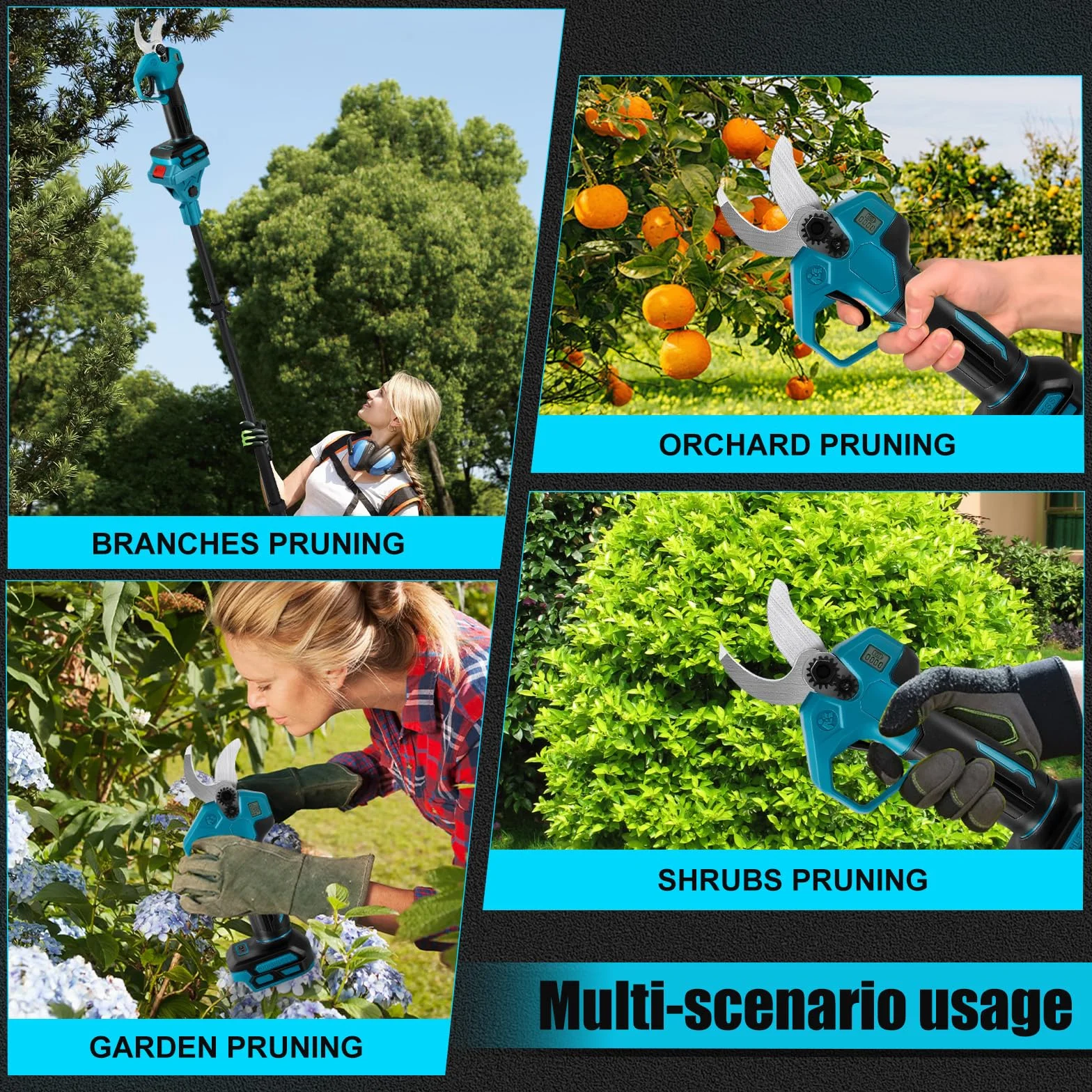 Makita 18V akumulatorowe nożyce do gałęzi teleskopowe 2 m, średnica cięcia 30 mm, LCD