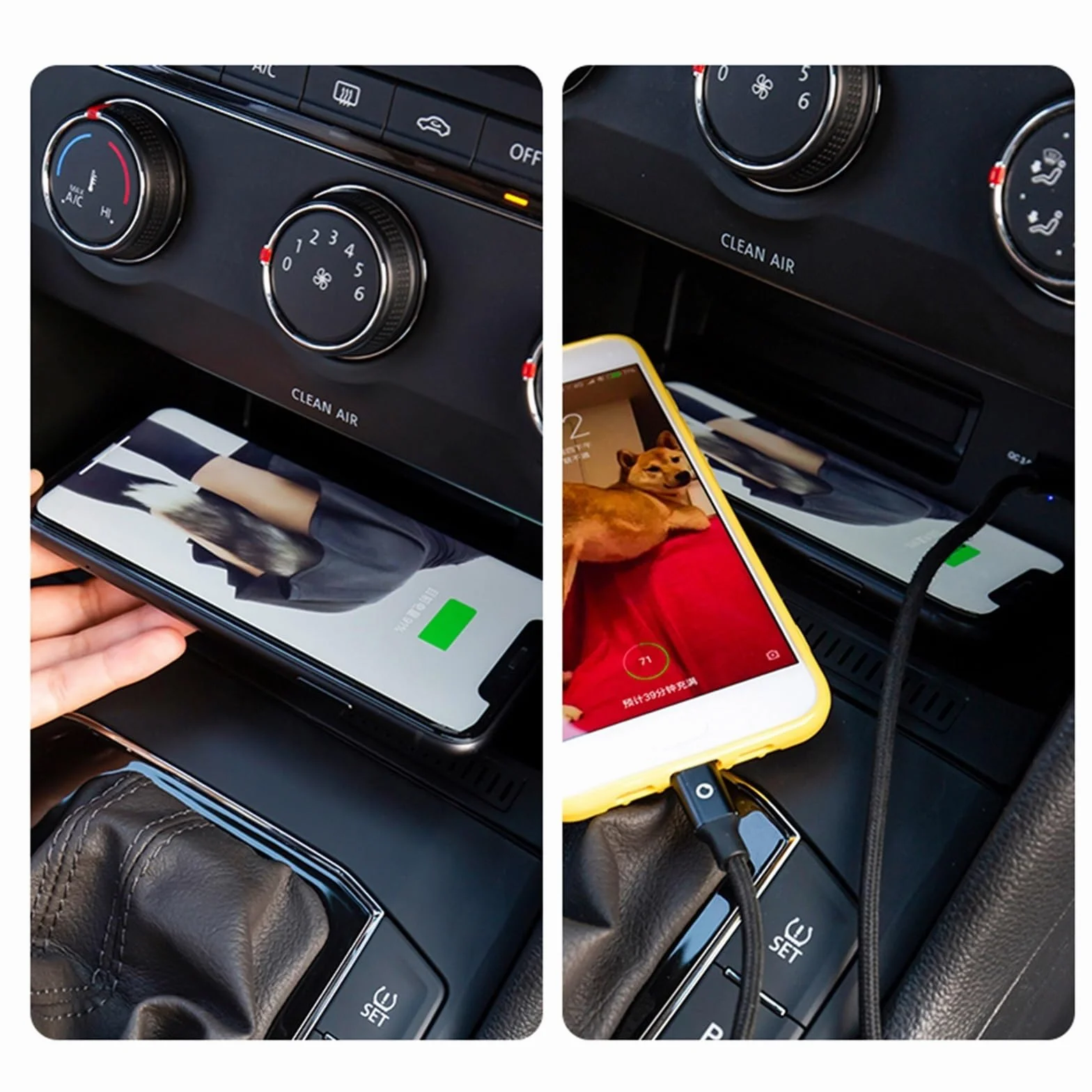 Ładowarka bezprzewodowa Qi do samochodów, VW, Tiguan, MK2, Allspace Tharu Uchwyt na płytkę szybkiego ładowania telefonu komórkowego Akcesoria Podwójny adapter ładowarki samochodowej USB