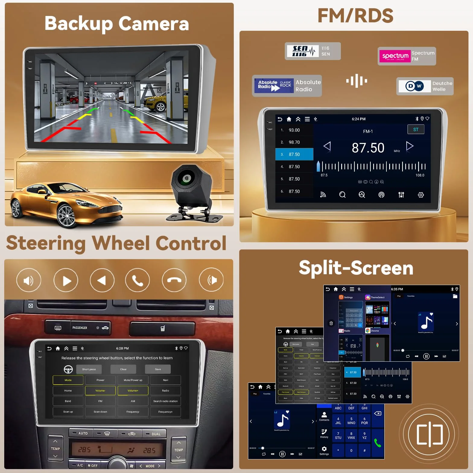 Hikity Radio samochodowe Android 15 4+128G dla Toyota Avensis 2002-2008 z ekranem dotykowym 9 Zoll, radio samochodowe 2DIN z bezprzewodowym odtwarzaczem Carplay Android Auto, FM/RDS Radio BT GPS WiFi