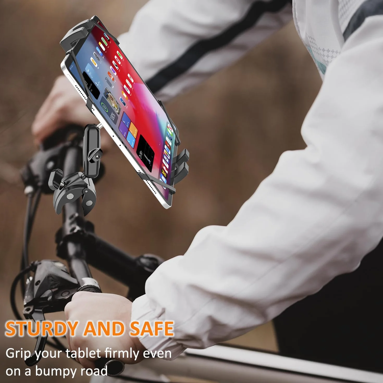 Oilcan Motocykl, rower, łódź, wózek dziecięcy, zacisk do montażu tabletu z regulowanym aluminiowym ramieniem, uchwyt na kierownicę do tabletów i telefonów 10.2-33.0 cm, iPad Pro Air Mini/Galaxy Tab