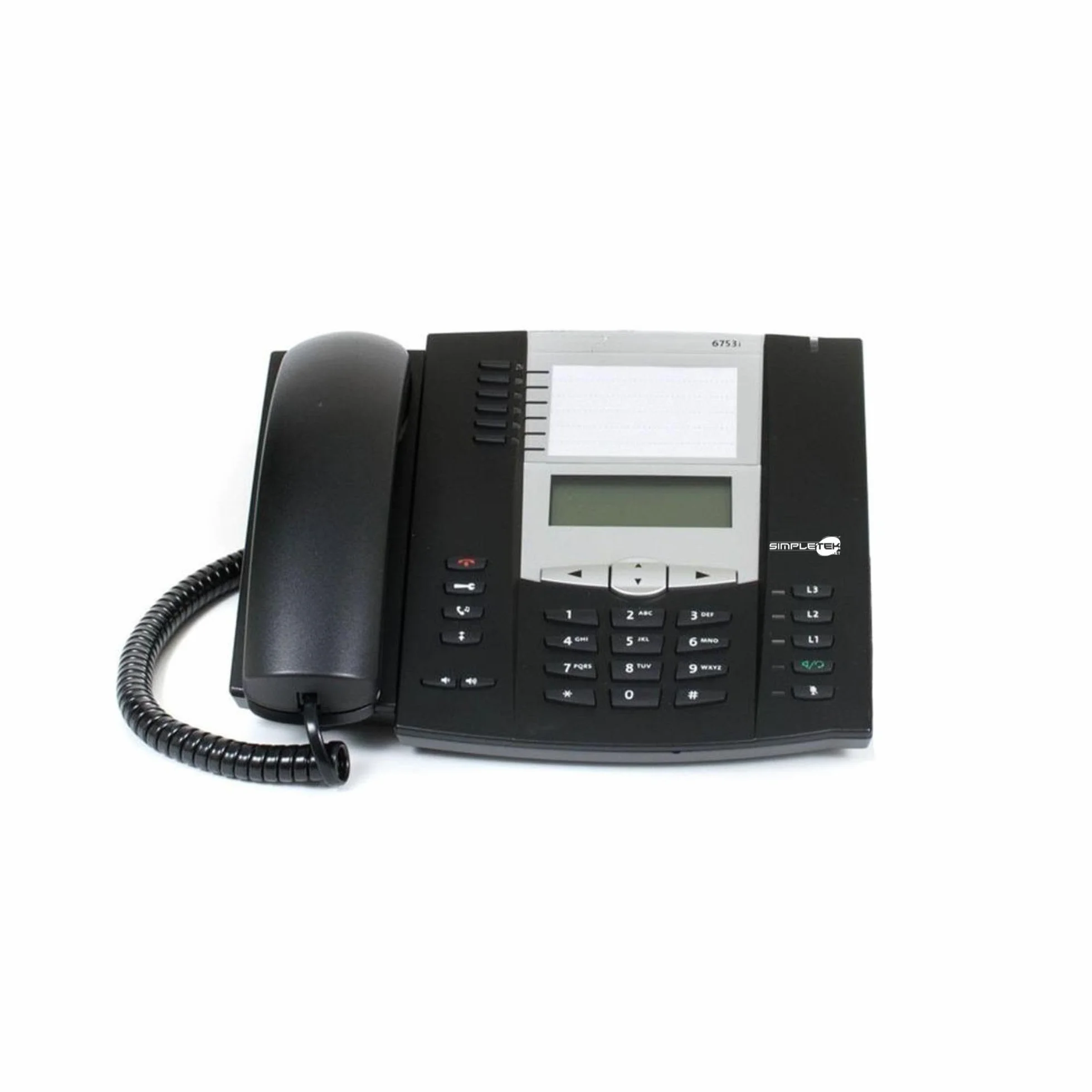 SIMPLETEK - Telefon IP 6753i (A1753), POE, firma, VoIP z słuchawką, wyświetlacz LCD, do 9 linii, z zasilaczem (odnowiony)