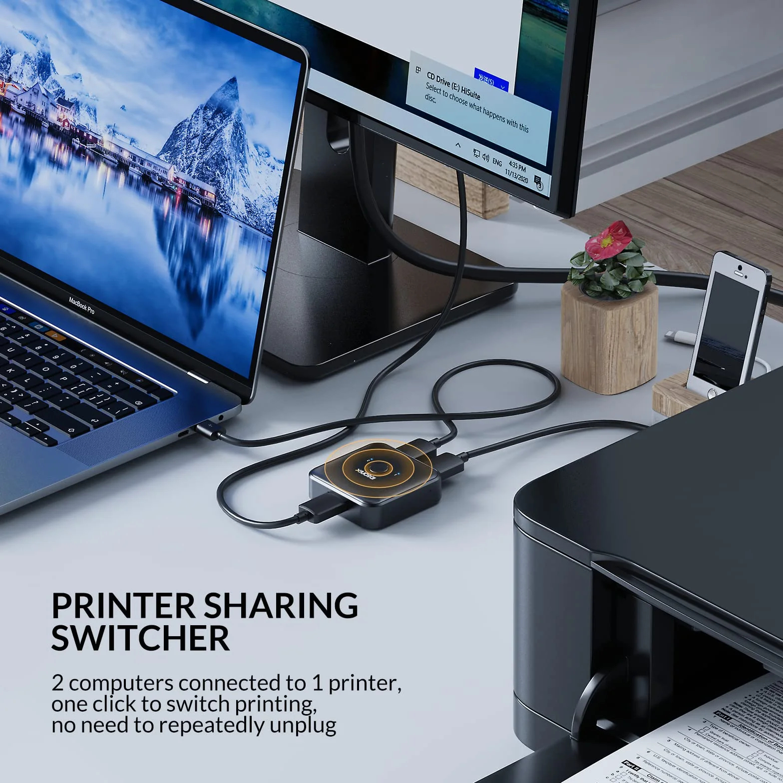 iDsonix USB 3.0 przełącznik przełącznika, wyjście USB 2 w 1 (1 w 2 Wyjście) dwukierunkowy 2 Przełącznik USB do PC, drukarki, skanera, klawiatury
