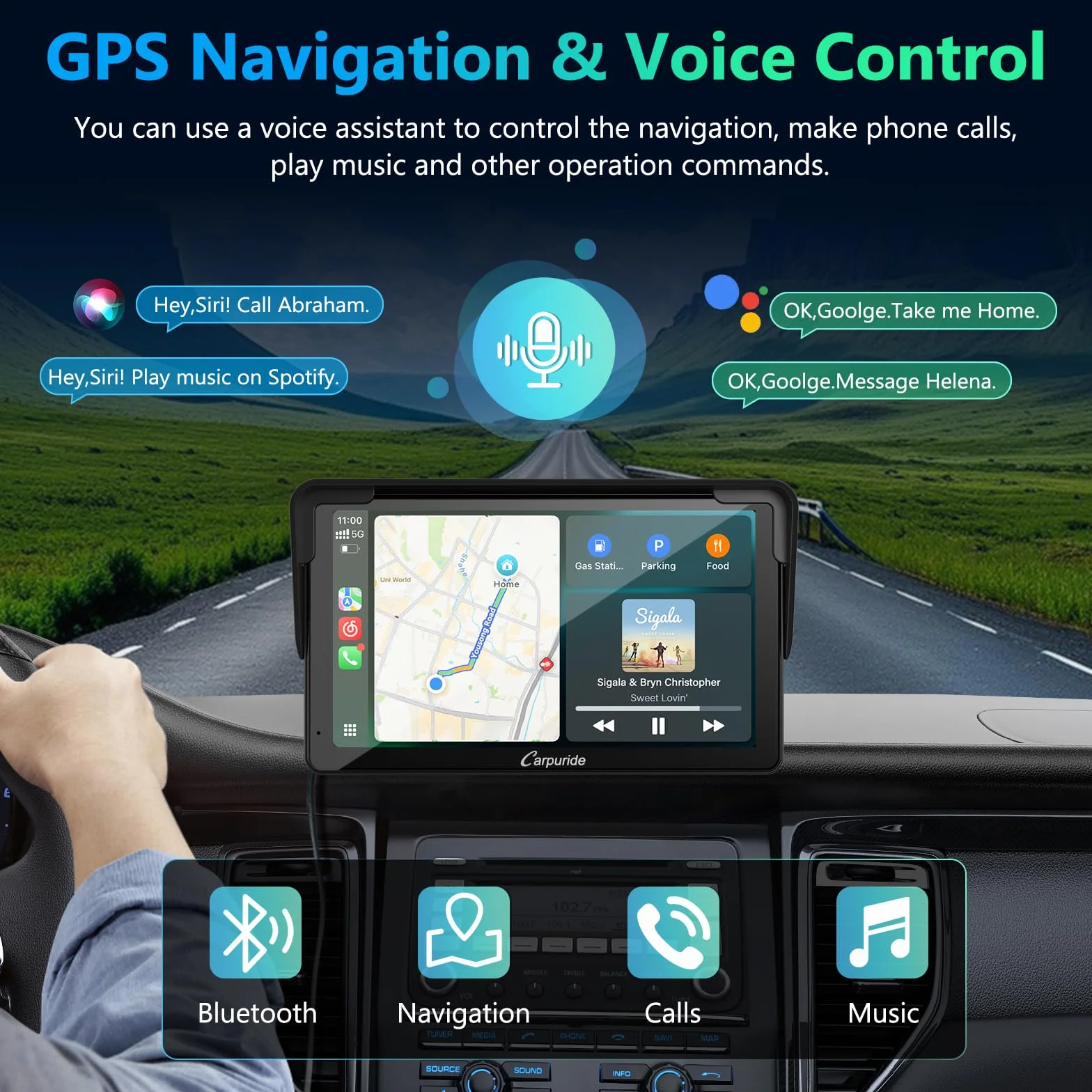 Carpuride Samochodowe stereo, przenośne bezprzewodowe Carplay i Android Auto, 7-calowe radio z ekranem dotykowym 1080P HD z BT 5.0, lusterko łączące wsparcie ciężarówki RV Dash Mount