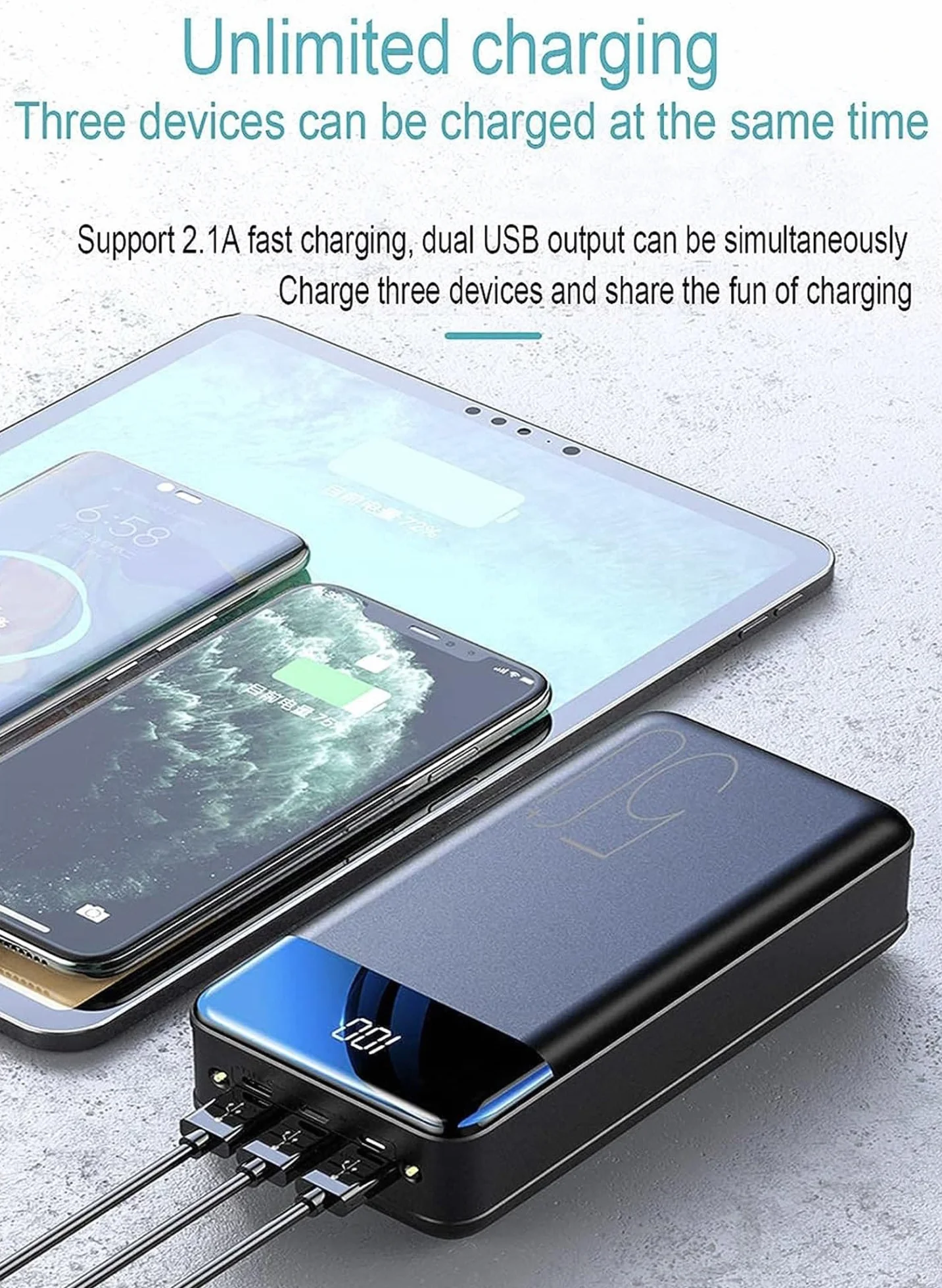 Power Banks 50000mAh przenośna ładowarka prosta stylowa i kompaktowa konstrukcja szybkie ładowanie do inteligentnych telefonów, tabletów, aparatu (czarna)