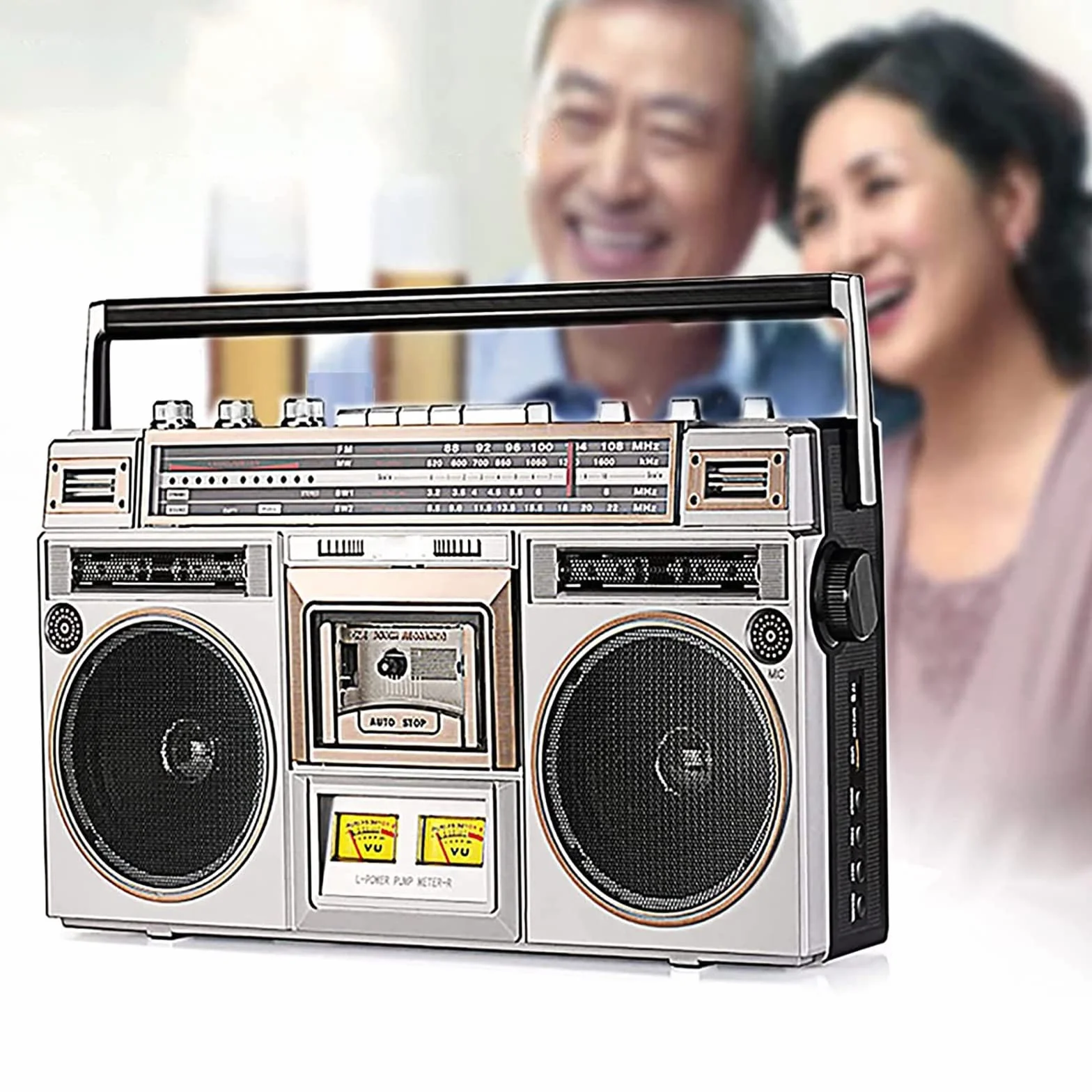 Boombox retro z Bluetooth, odtwarzacz taśmowy CD, radio FM/DAB+, nagrywanie USB do podróży rodzinnej