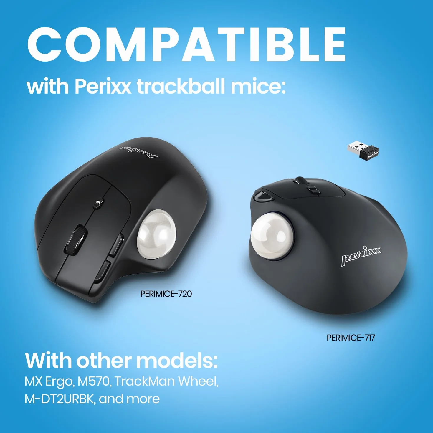 Perixx PERIPRO-303 GWH mały trackball 1,34 cala zapasowa piłka błyszcząca biel