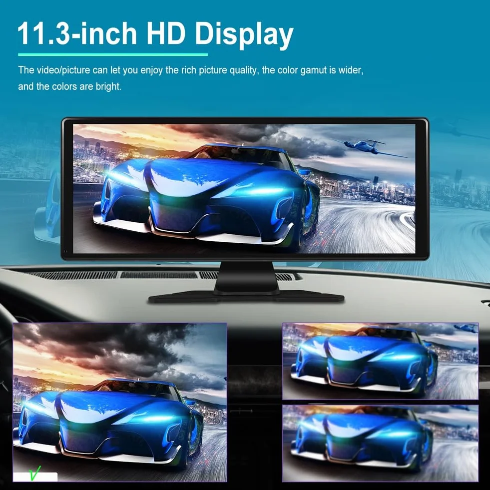 Przenośny inteligentny samochodowy odtwarzacz multimedialny 11,3 bezprzewodowy Carplay Android Auto 4K DVR kamera samochodowa ADAS lustro link Bluetooth FM zamiennik