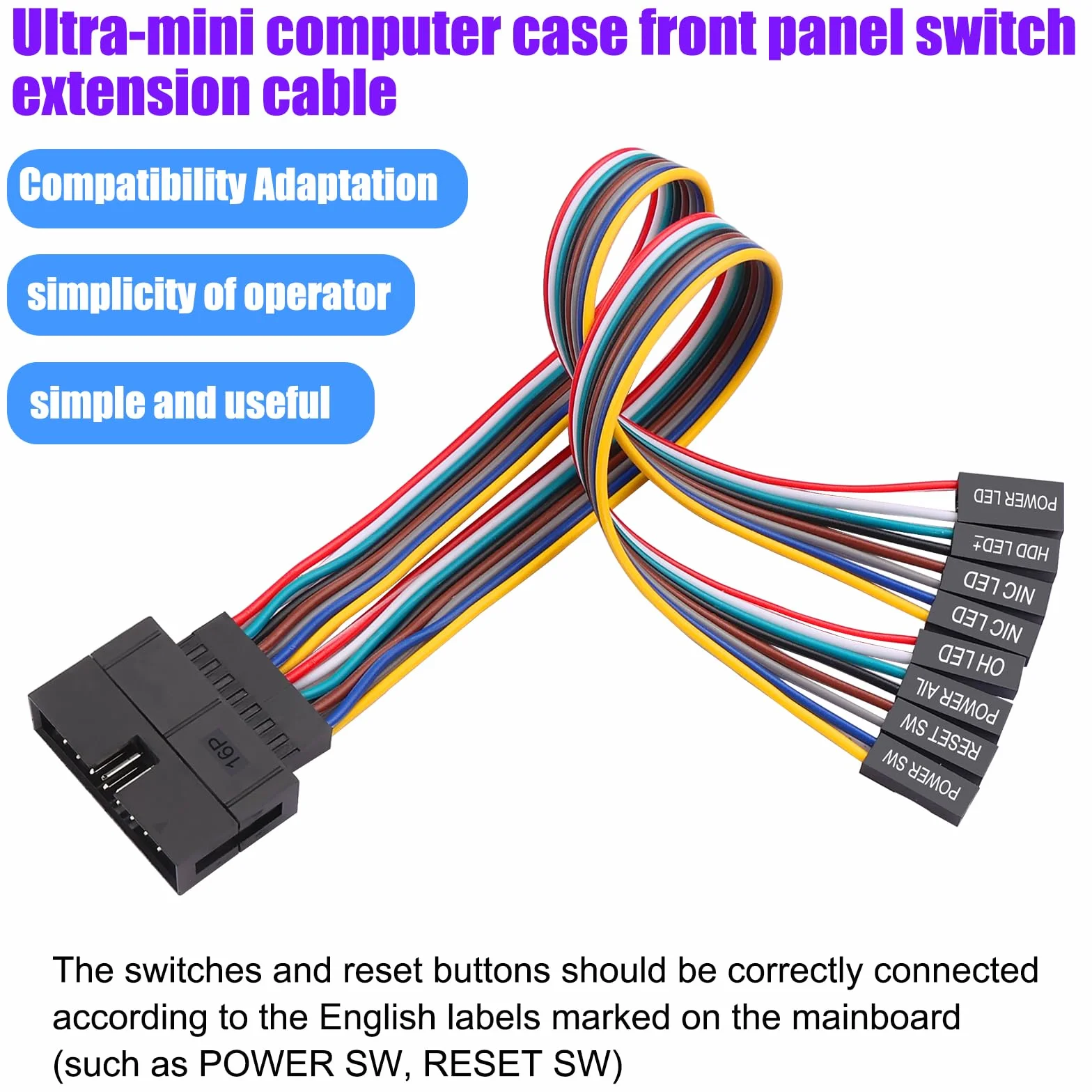 16-biegunowy na 8x2-biegunowy adapter kabla rozgałęźnego Super-Micro-Server adapter przedłużający kabel przedniego panelu obudowy 22cm/8,8in