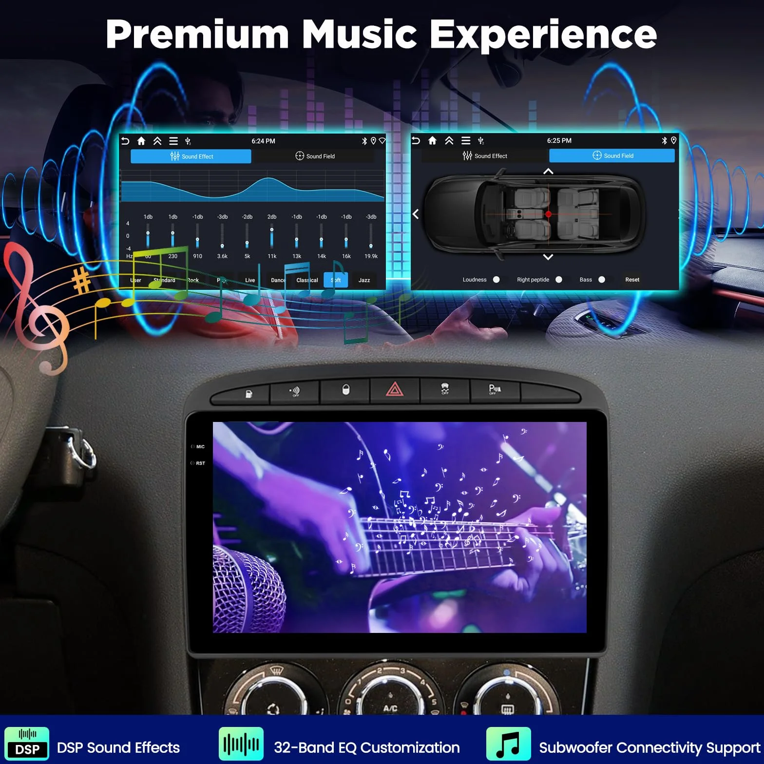 Radio samochodowe 4+64G do Peugeot 308 408 2007-2015, Android Radio z ekranem dotykowym z bezprzewodowym CarPlay i Android Auto, GPS Wi‑Fi Bluetooth, aktualizacja Plug & Play + kamera cofania