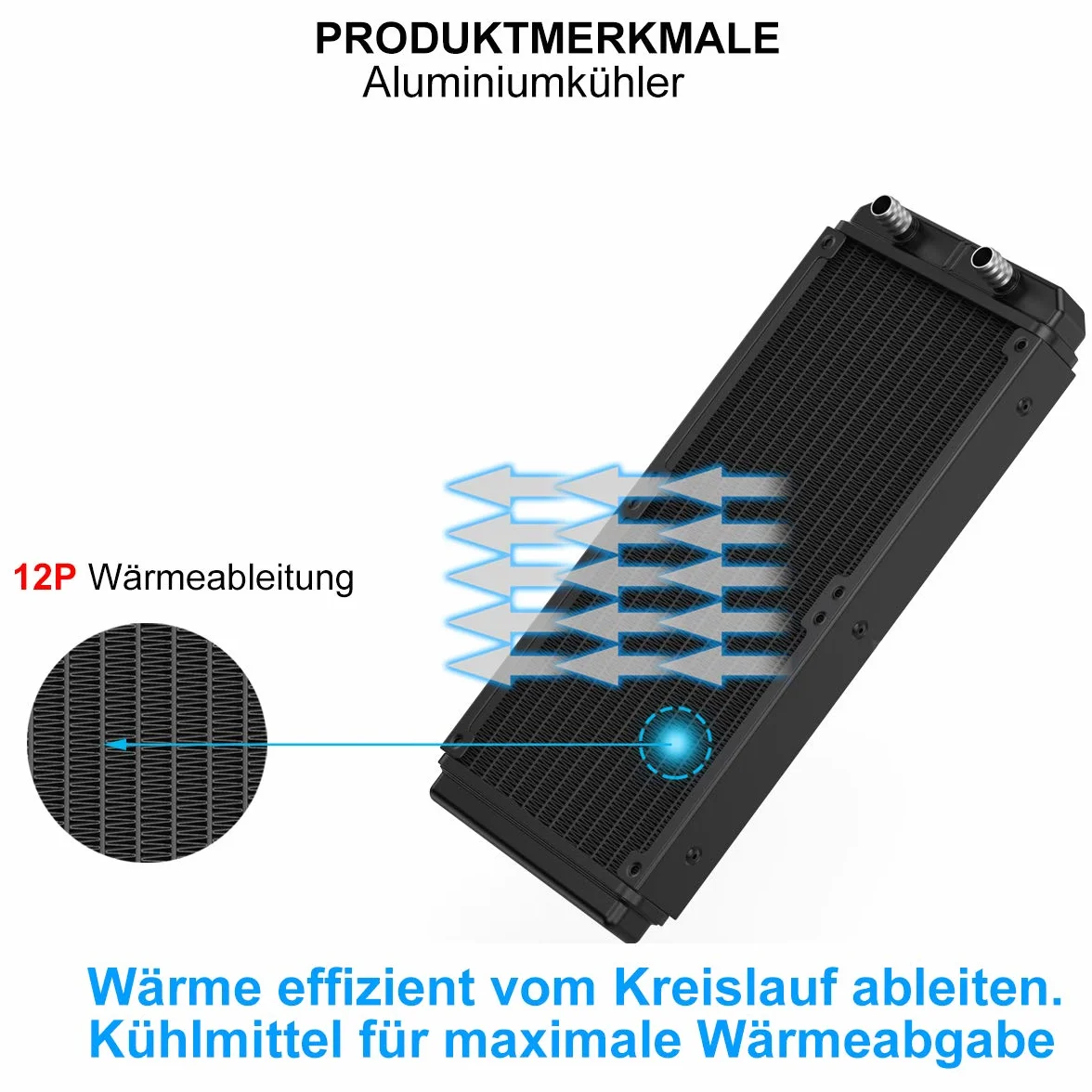Chłodzenie wodą, 12-rurowy aluminiowy wymiennik ciepła z rurą do komputera PC CPU, system chłodzenia wodą DC12 V, 360 mm