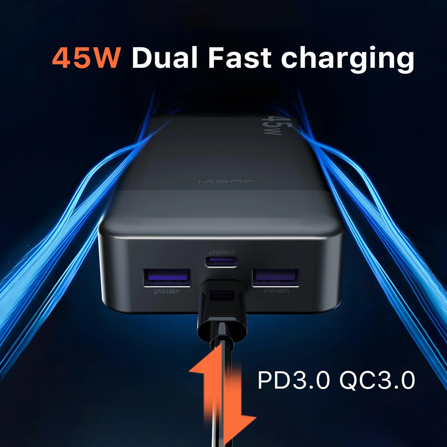 JUOVI 45W Power Bank szybkie ładowanie 20000mAh Portable Charger | USB C Portable Phone Charger, Battery Pack z PD 3.0 & QC 4.0 dla Samsung S26/25/24 serii iPhone 17/16/15/14/13