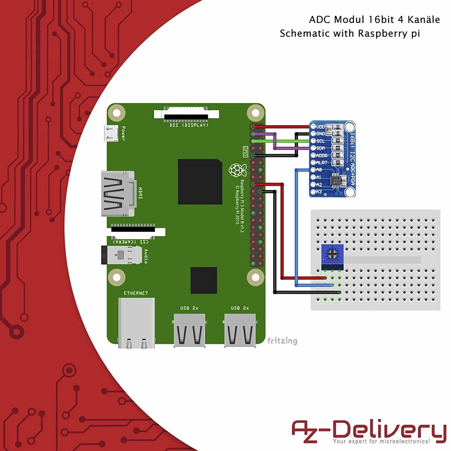 AZDelivery 3 x Compatible with ADS1115 ADC moduł 16bit 4 kanały kompatybilne z Arduino i Raspberry Pi z e-Book!