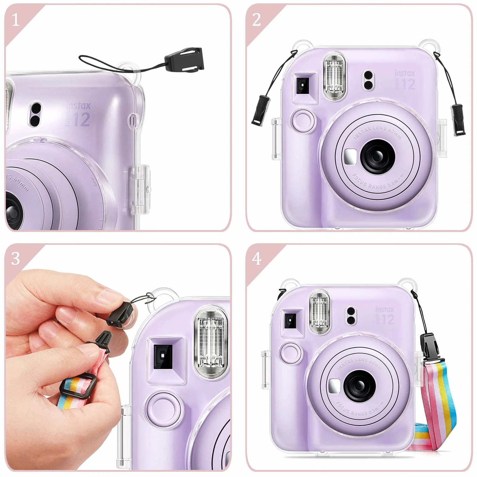 Fintie Etui Ochronne do Fujifilm Instax Mini 12, Przezroczyste Twarde, Kryształowe z Kieszenią i Paskiem