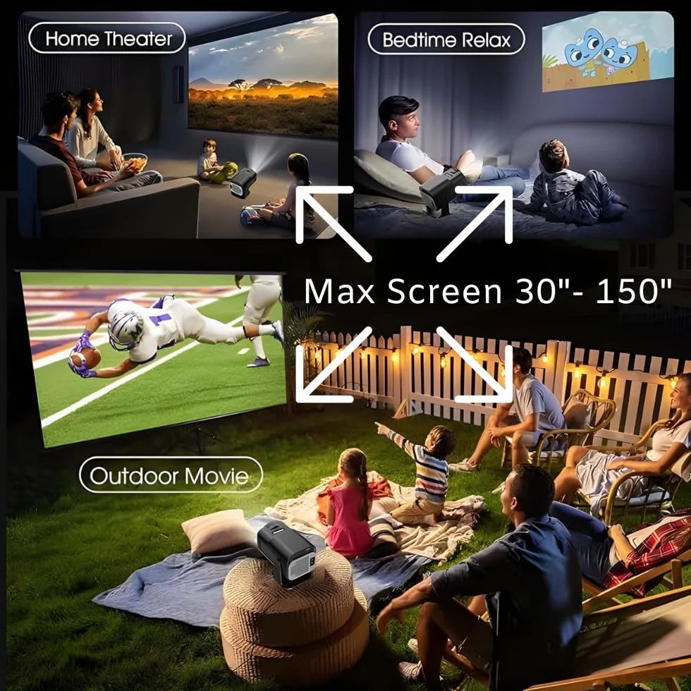 Przenośny projektor 4K Support/WiFi 6 / BT 5.4 Android TV i [aplikacja] automatyczne ustawianie ostrości, Full HD 1080P, głośniki HiFi, krótka ogniskowa, kompatybilna z HDMI/TV Stick/Gaming