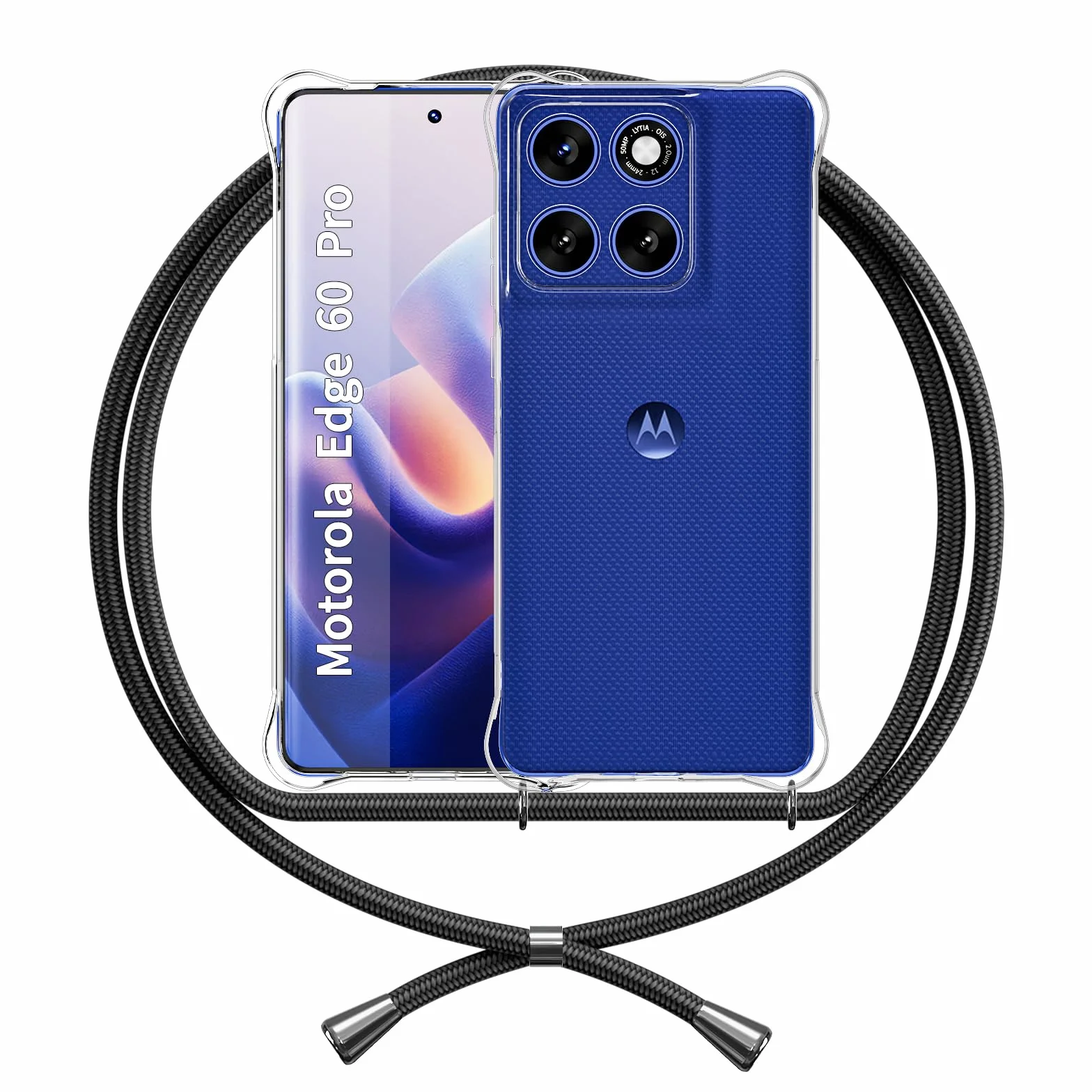 Etui na długim pasku, kompatybilne z Motorola Edge 60 Pro, przezroczyste, silikonowe etui ochronne, smycz, odporne na wstrząsy, odporne na zarysowania, przezroczyste etui z tworzywa TPU