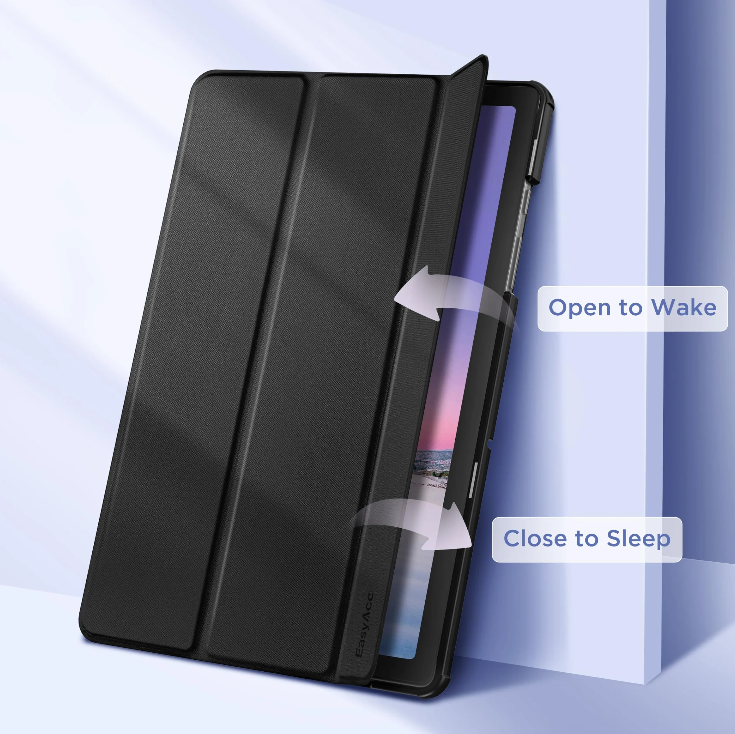 Etui do tabletu Samsung Galaxy Tab A11+ Plus A9+ 11 cali 2025, ultracienka obudowa z poliuretanowym tworzywem sztucznym, stojak, automatyczne uśpienie/budzenie, czarna