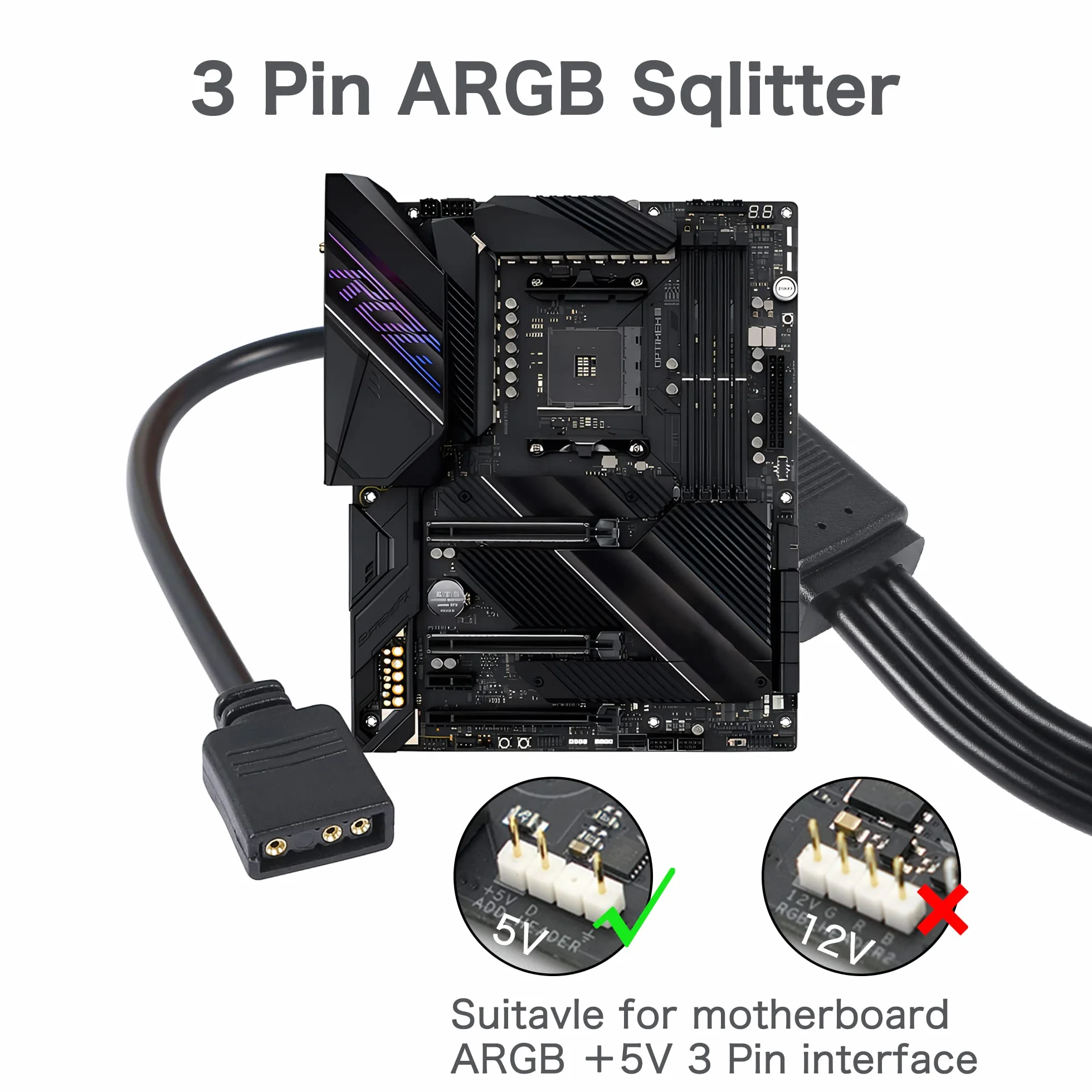 YACSEJAO Kabel rozdzielający ARGB 5 V 3-pinowy adresowalny RGB 1 do 3 kabel rozdzielający z męskimi pinami do obudowy komputera, chłodnicy procesora i wentylatora ARGB 5 V