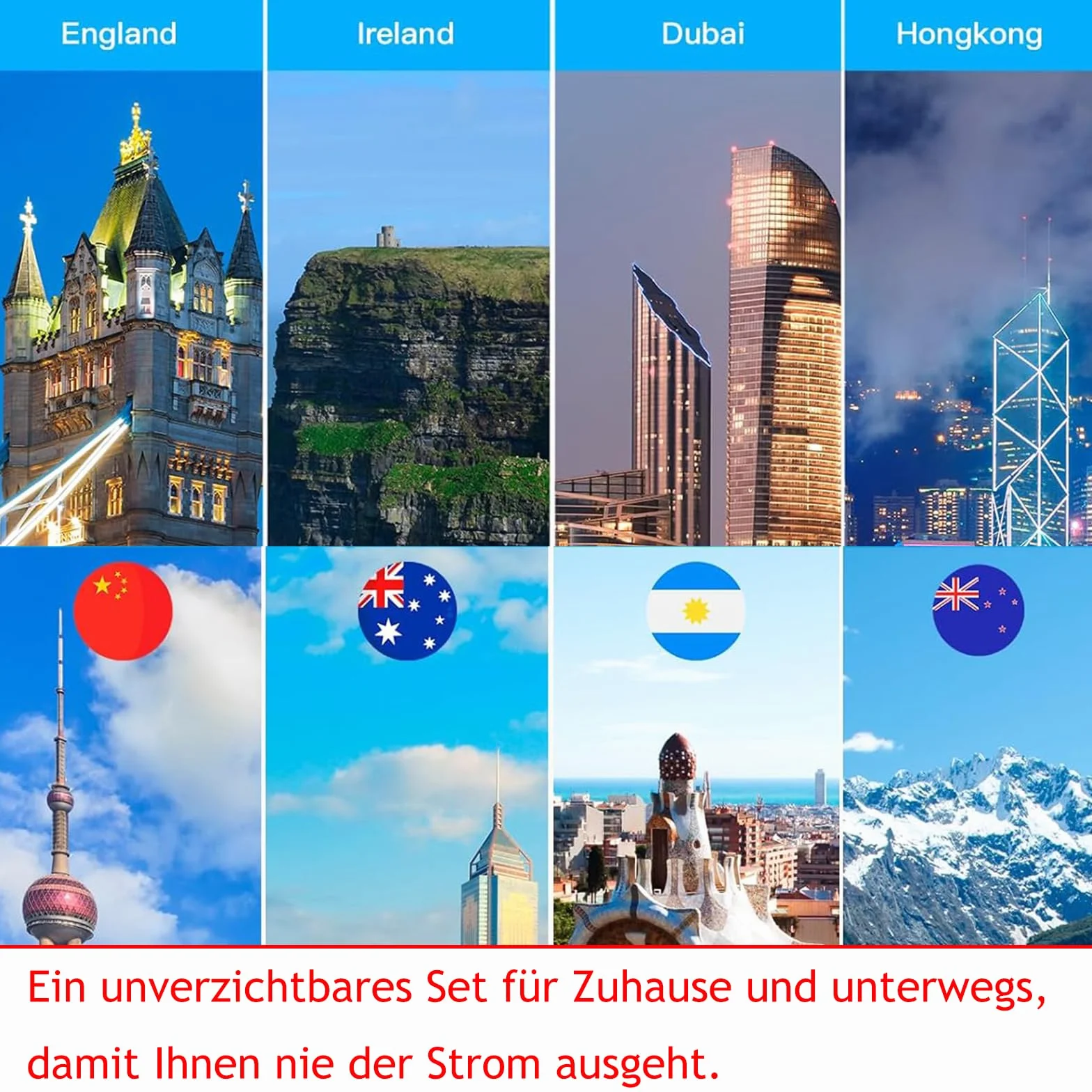 Zestaw adapterów uniwersalnych dla Apple Power Adapter – 4-w-1 zestaw wtyczek EU/US/UK/AU, kompatybilny z ładowarką Apple MacBook i zasilaczem iPad, uniwersalny zamiennik AC, adapter podróżny na cały