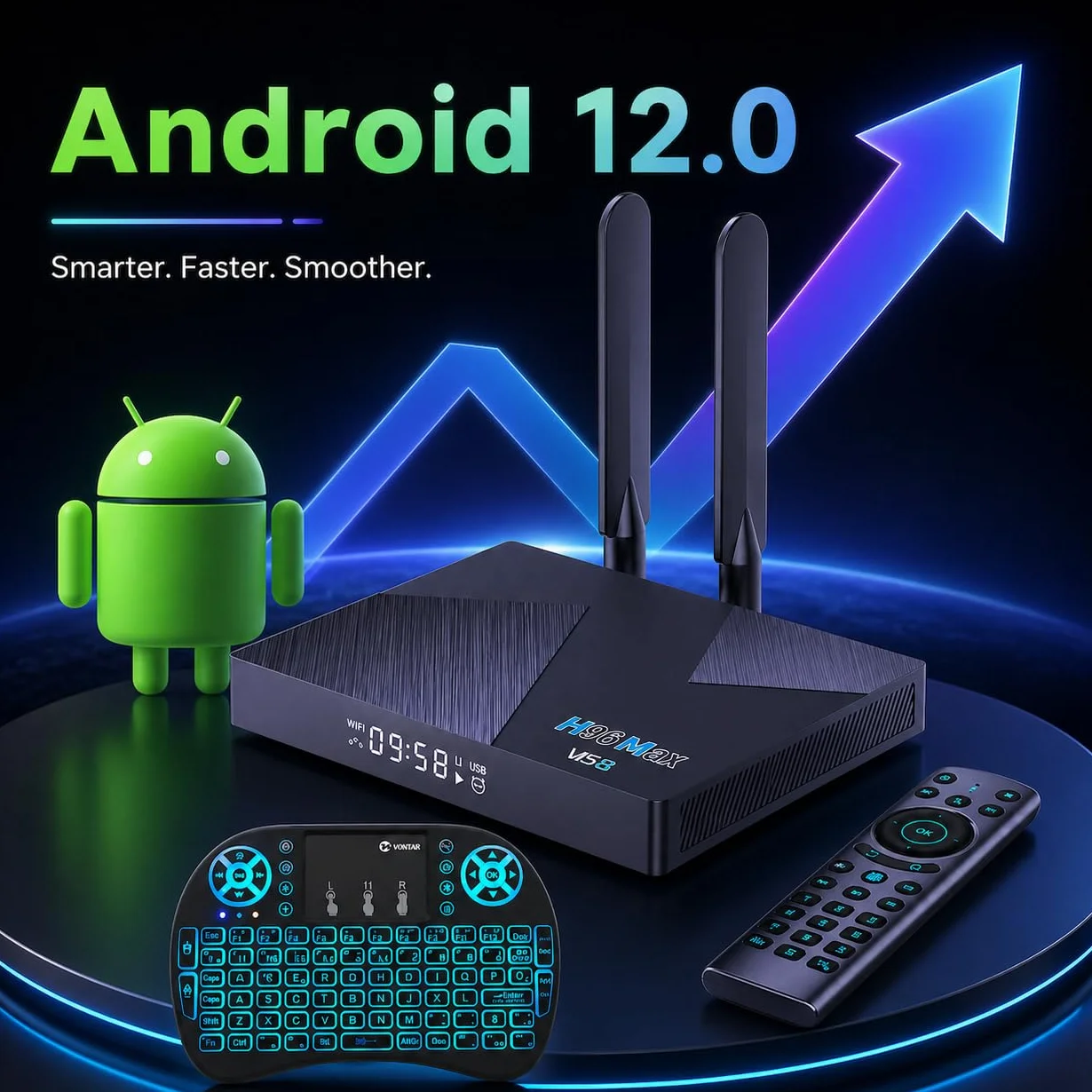 Android 12 TV Box H96 MAX V58 RK3588 Octa-Core 8 GB RAM 64 GB ROM WiFi6 Dual-Band Bluetooth 5.0 8K 4K USB 3.0 Smart TV Media Player