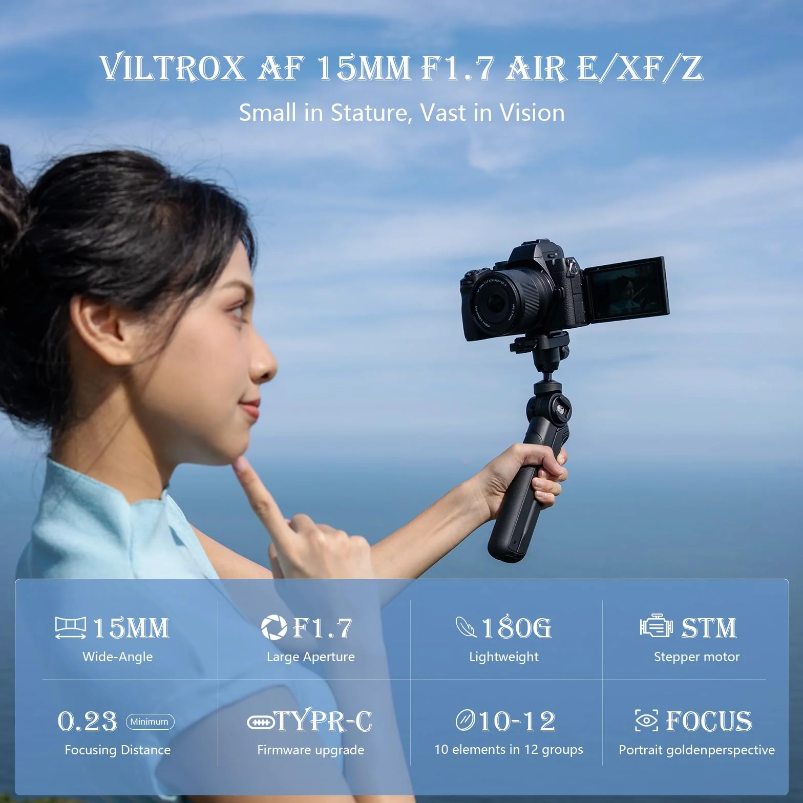 VILTROX 15 mm F1.7 autofokus obiektyw do aparatów Sony E Mount STM, soczewka z dużą przysłoną i szerokim kątem do czujników APS-C, kompatybilny z Sony A5000, A5100, A6000, A6100, A6300, A6400, A6500