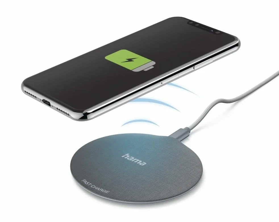 Hama bezprzewodowa ładowarka QI-FC10, 10 W, metalowa (ładowarka indukcyjna, kompatybilna z iPhone 12/11/11 Pro/XS/XS Max/XR/X/8/8 Plus, Samsung Galaxy S10/S9/S9+/S8/S8+/S6, Universal Qi Charging Pad),
