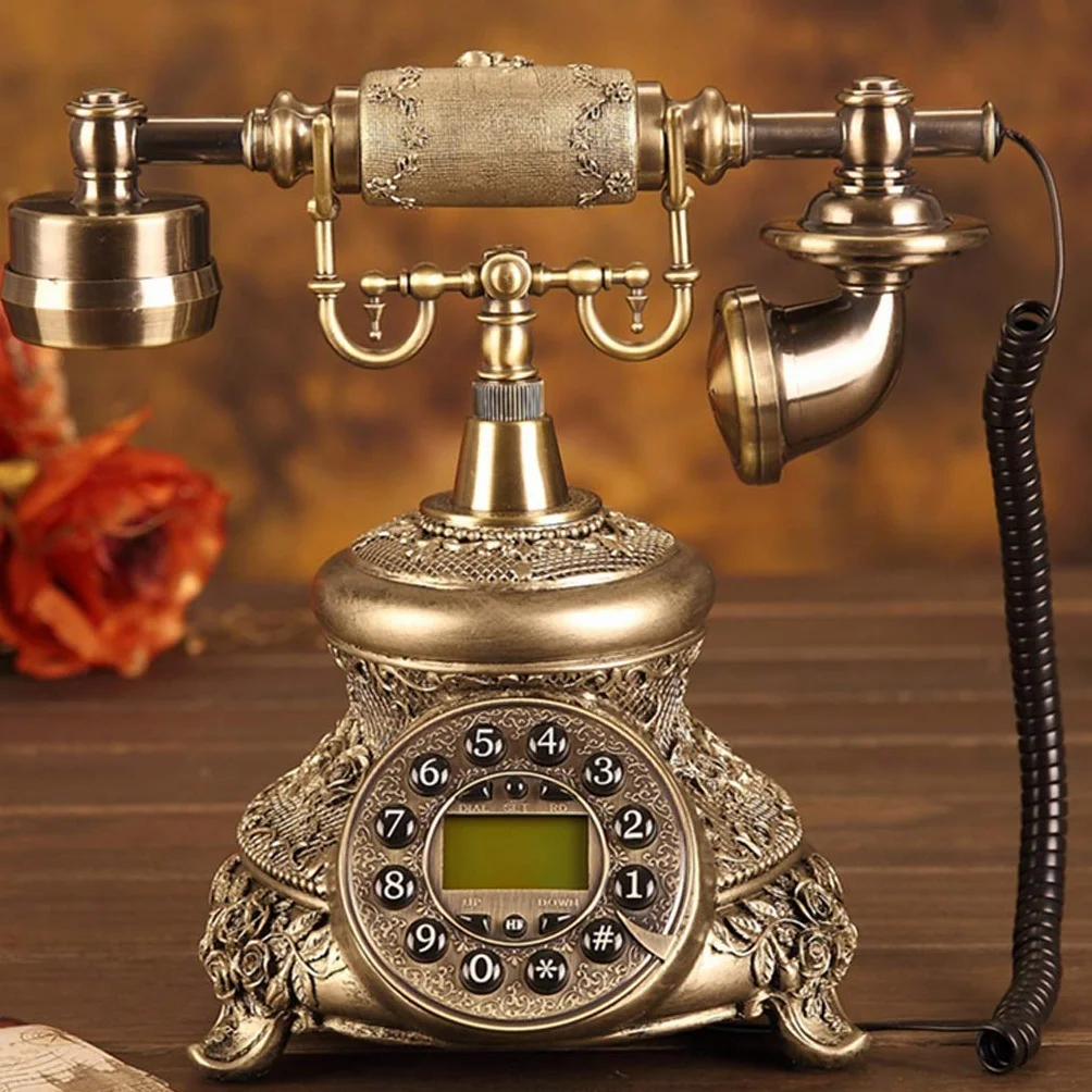 Klasyczny telefon stacjonarny w stylu retro - telefony z przyciskami i tarczami obrotowymi - telefon retro z przewodami - telefon dekoracyjny w stylu retro - telefon stacjonarny i biurowy