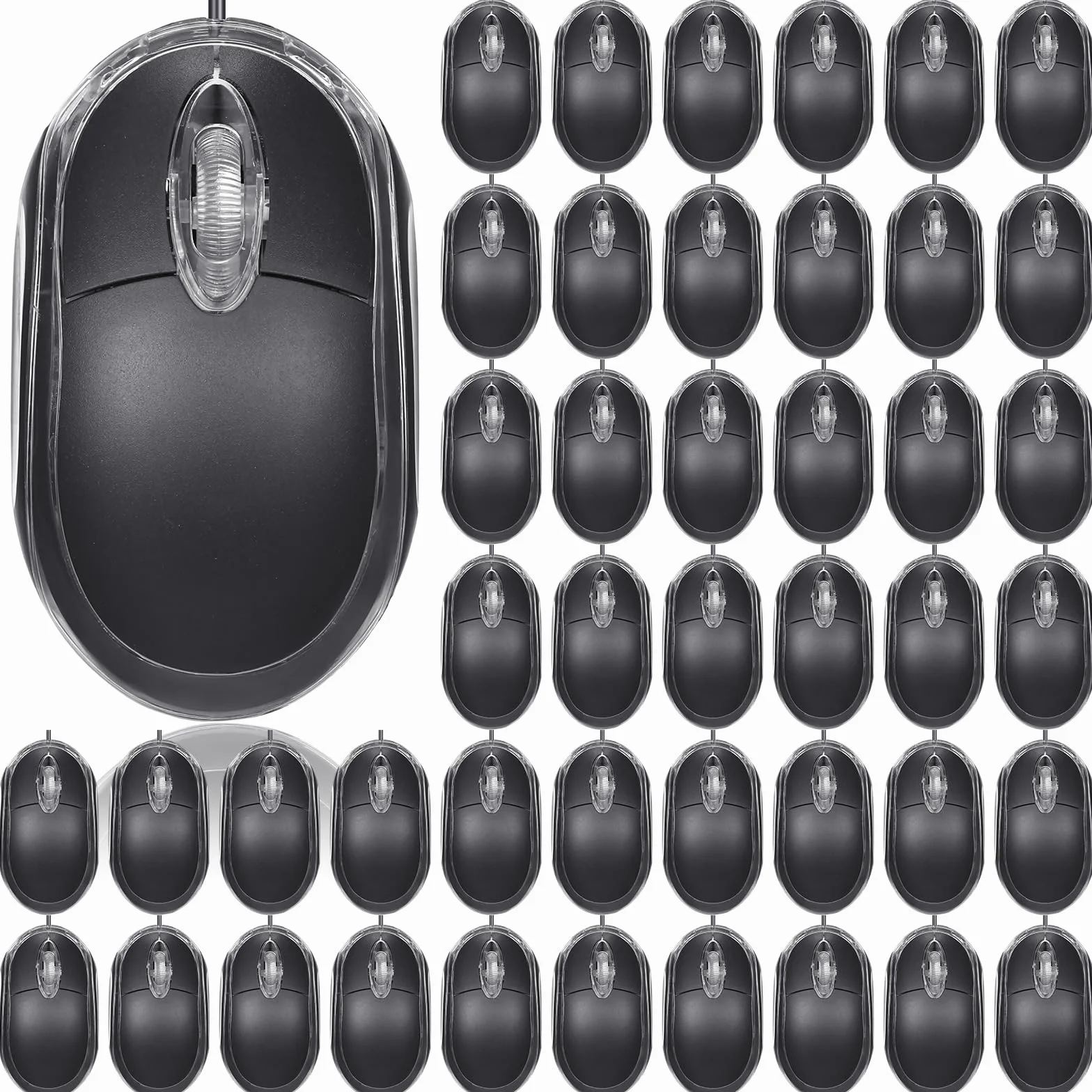 Xuhal Czarna przewodowa mysz komputerowa USB, 1000 DPI 3-przyciskowa przewodowa mysz do gier do biura, domu, mysz optyczna, wtyczka myszy, kompatybilna z MacBookiem, PC, laptopem, 50 szt
