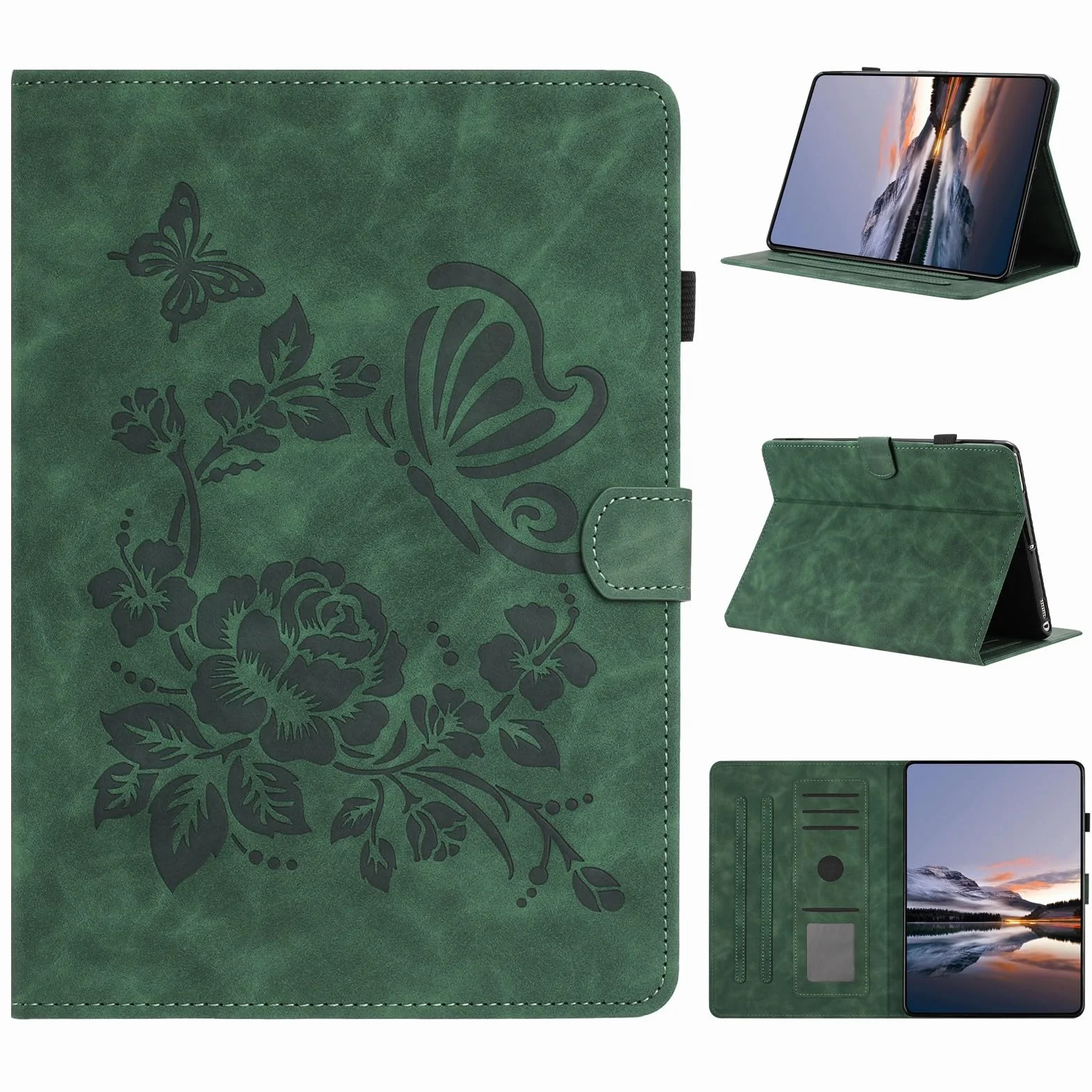 Generic etui kompatybilne z czytnikiem e-booków Kindle Paperwhite 2 (2013) Kolor: (zielony) wzór w kwiaty motyl skórzany portfel etui z klapką