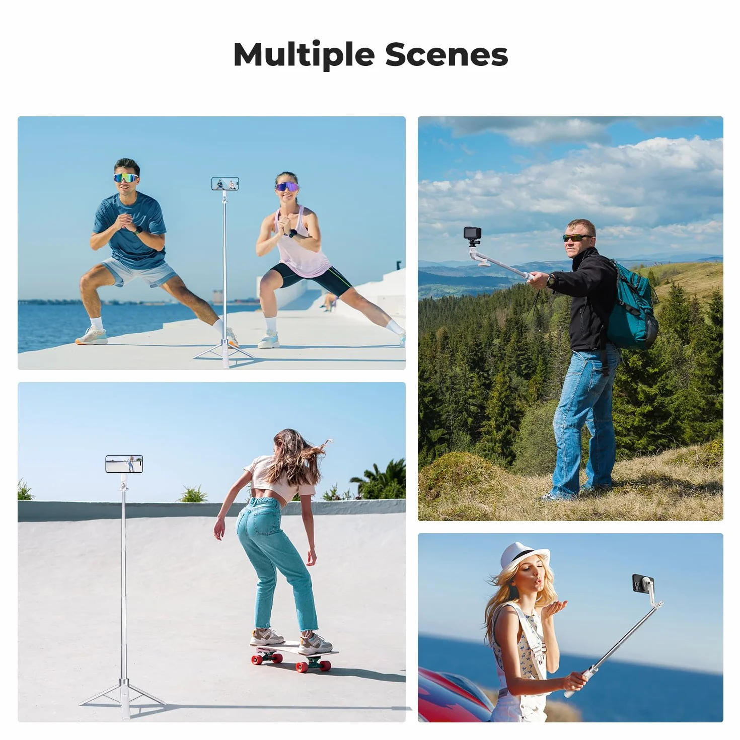 Statyw K&F CONCEPT Popod 3 w 1 do telefonu ze zdalnym spustem migawki, obrotowy magnetyczny kij do selfie 360° z klipsem, kompatybilny z telefonami iPhone/Samsung/Android i DJI Osmo Pocket 3/4 (biały)