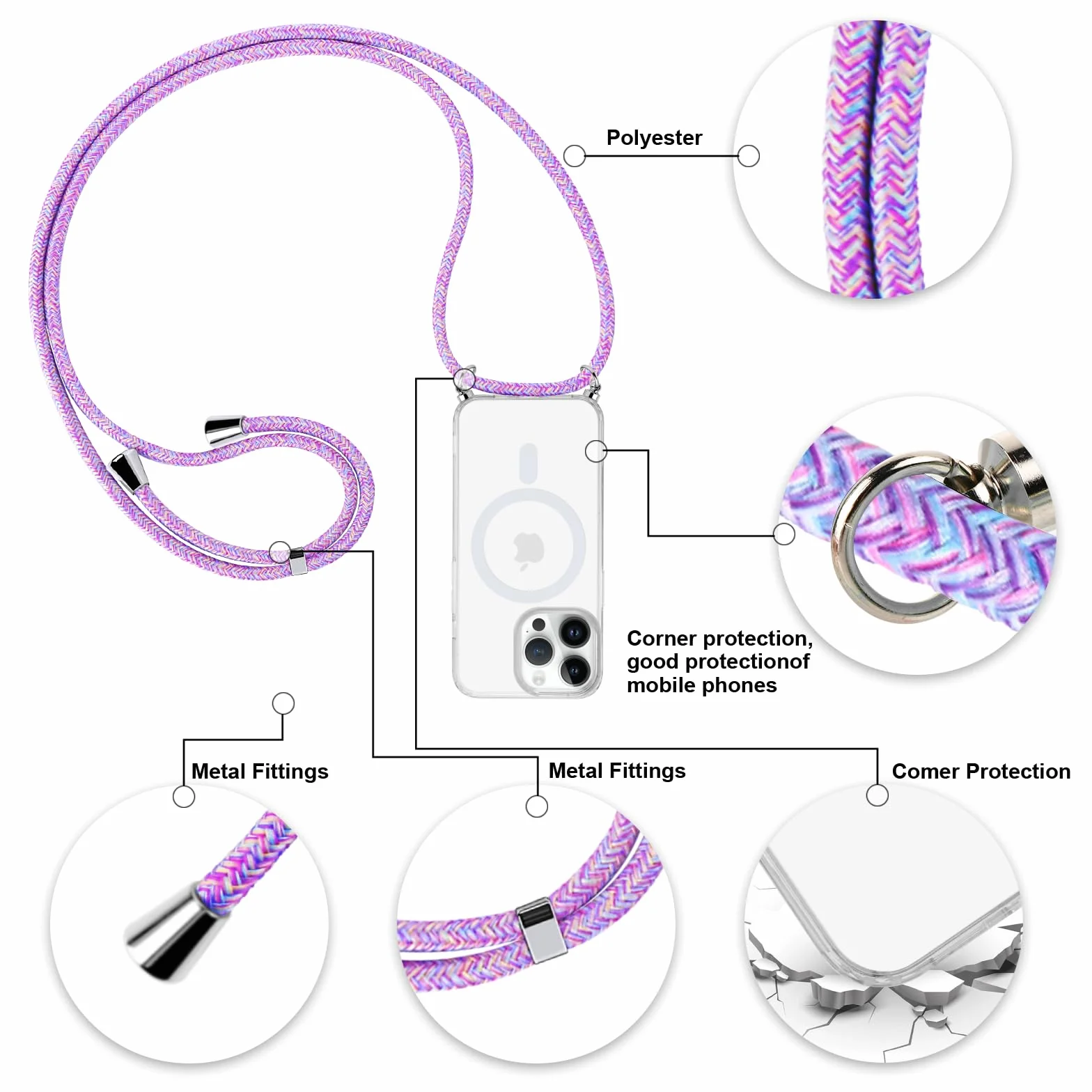 Yoedge Etui na iPhone 16 Pro Max przezroczyste magnetyczne Magsafe silikonowe TPU z paskiem 17,5 cm
