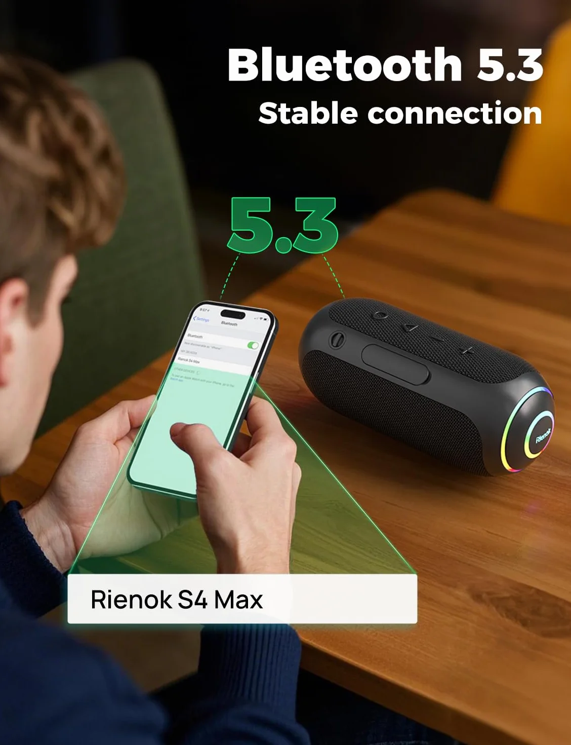 RIENOK 40 W – potężny głośnik Bluetooth, wodoodporność IPX7, bateria 5200 mAh, głośnik wysokotonowy i niskotonowy Bluetooth 5.3, przenośne bezprzewodowe parowanie stereo, obsługa karty TF i AUX