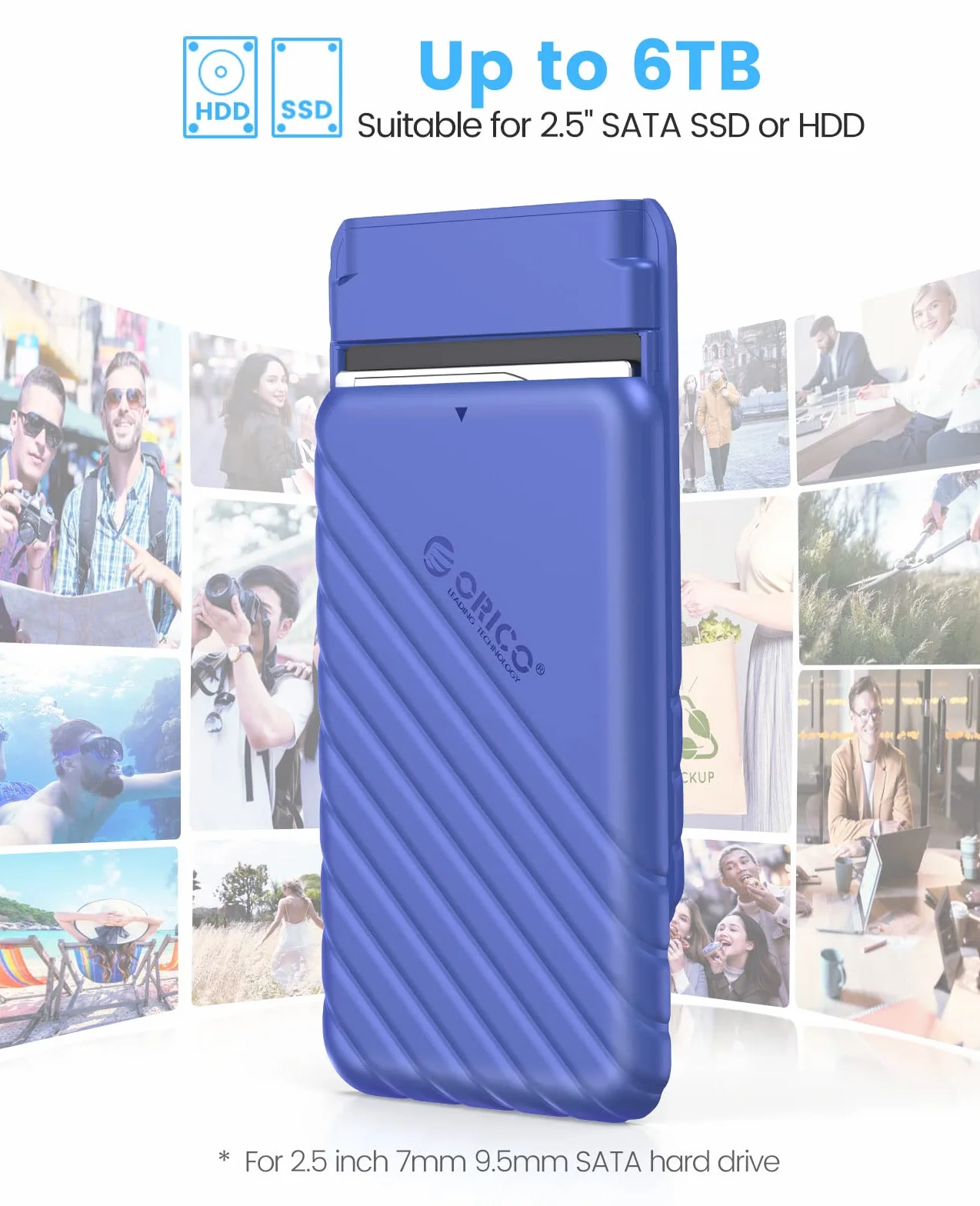 ORICO Obudowa dysku twardego 2,5" USB C USB 3.1 Gen 2 do SATA III, zewnętrzna obudowa dysku twardego do SSD HDD 9,5 7 mm bez użycia narzędzi z UASP, niebieska (25PW1-C3)