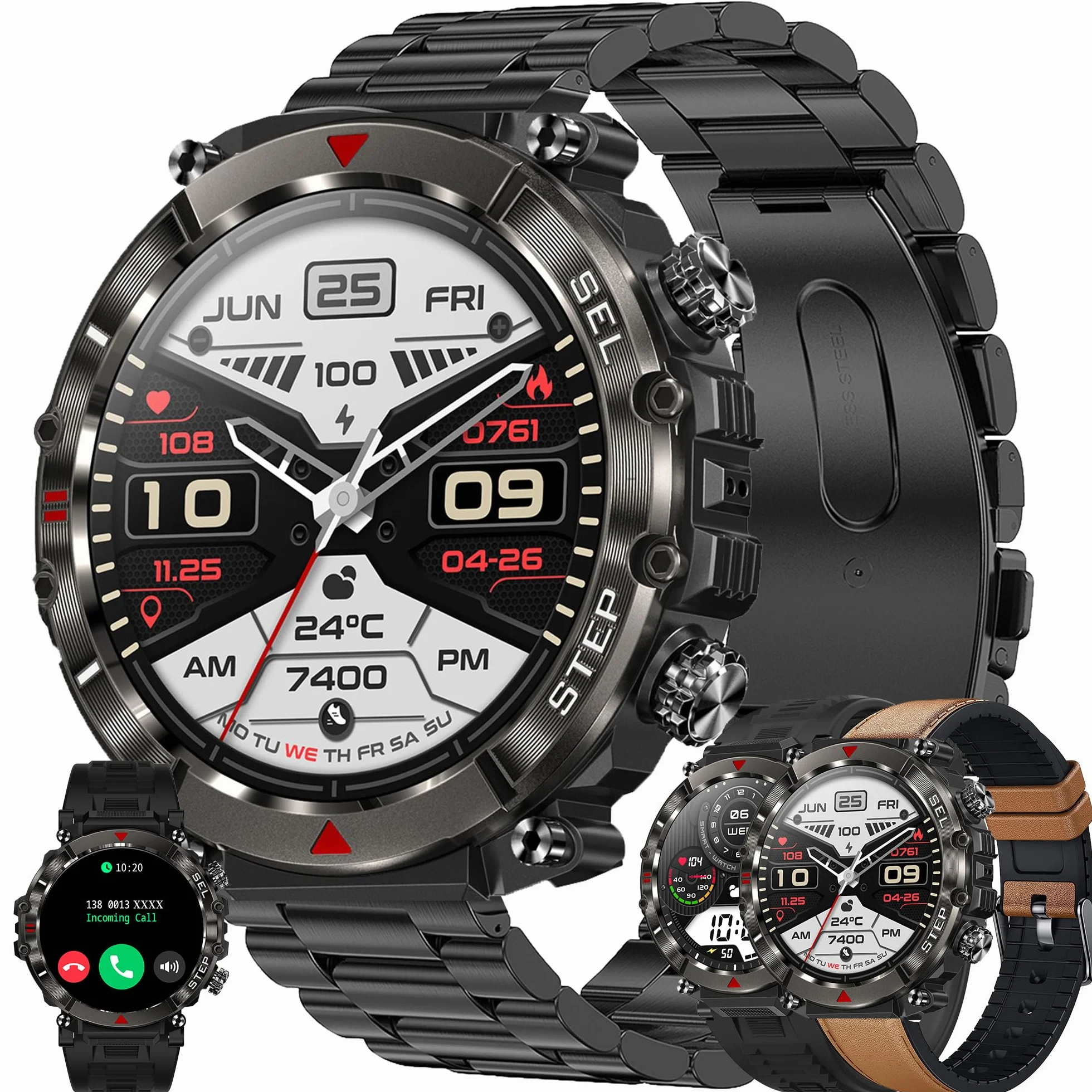 Smartwatch Inteligentny Zegarek Męski z Połączeniami, 1.39" Wodoodporny Smart Watch Sportowy Krokometr Pulsometr Ciśnienie Krwi Bransoletka Aktywność Cyfrowy Zegarek dla IOS Android (czarny)