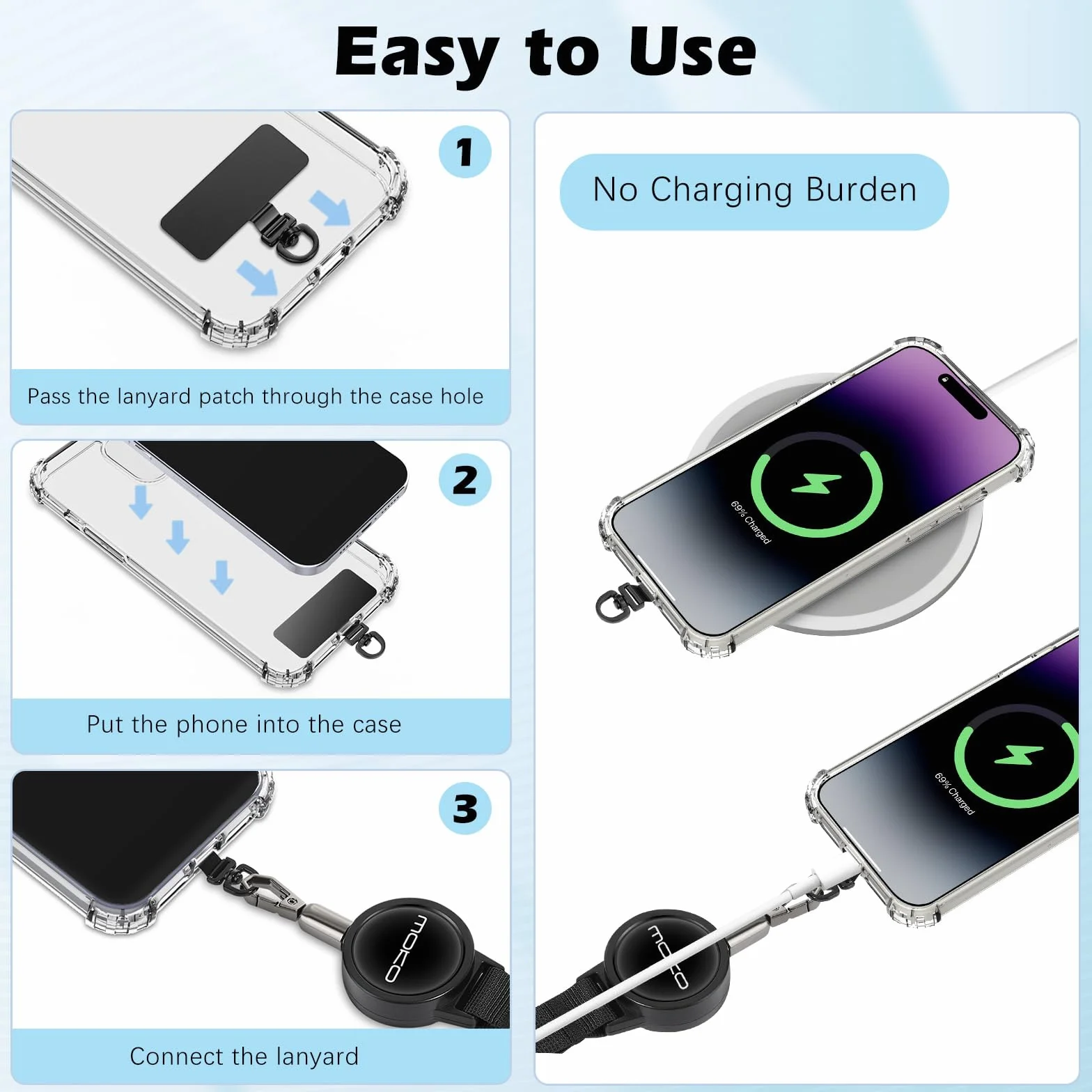 MoKo 2 Pack Anti-theft Phone Tether Lanyard, Retractable Phone Strap Keychain Steel Line Cellphone Lanyard with Locking Carabiner and Metal 360° Tether Tab for Outdoor Hiking Climbing Fishing, Black