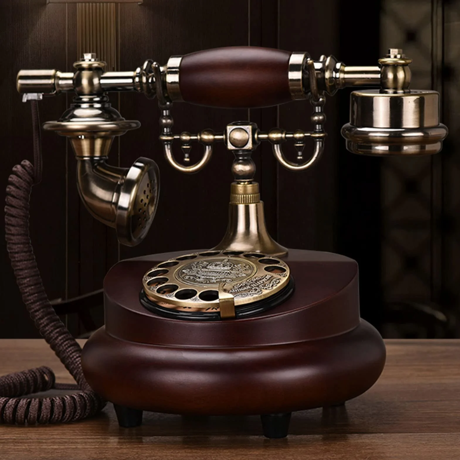 Telefon stacjonarny retro, Telefon stacjonarny przewodowy z tarczą obrotową i funkcją ponownego wybierania Rozmiar 25x17x21 cm